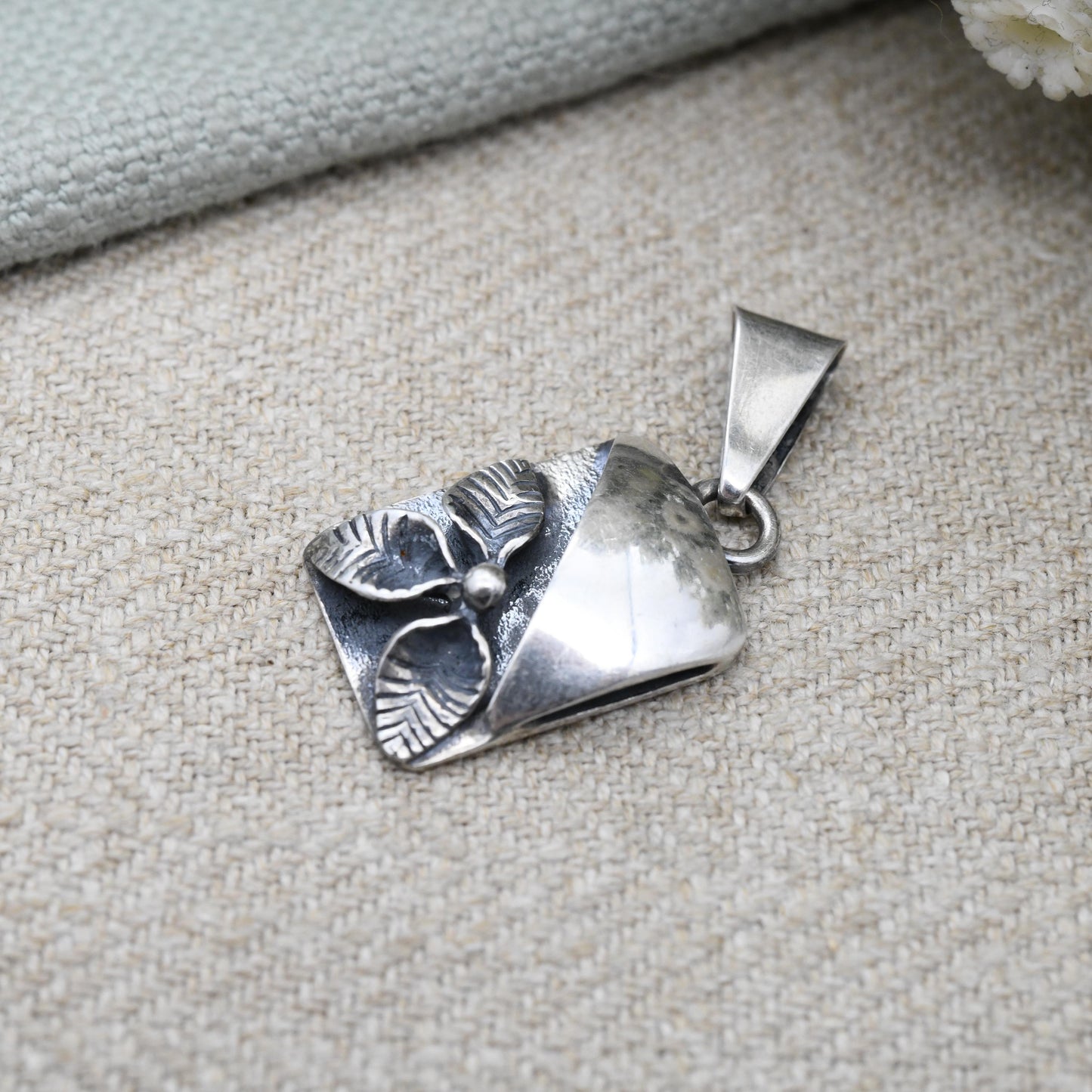 European Sterling Silver Flower Pendant - Sculptural Textured Design | Minimalist Solid Silver | Polish Style Jewellery