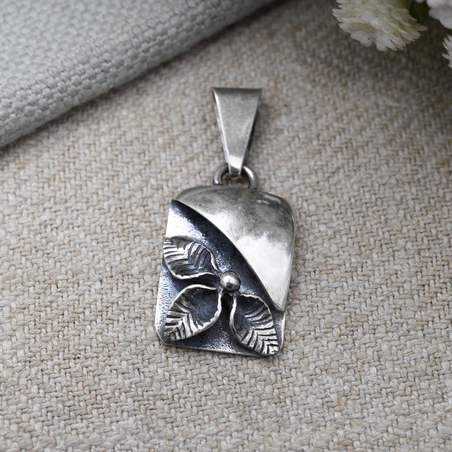 European Sterling Silver Flower Pendant - Sculptural Textured Design | Minimalist Solid Silver | Polish Style Jewellery