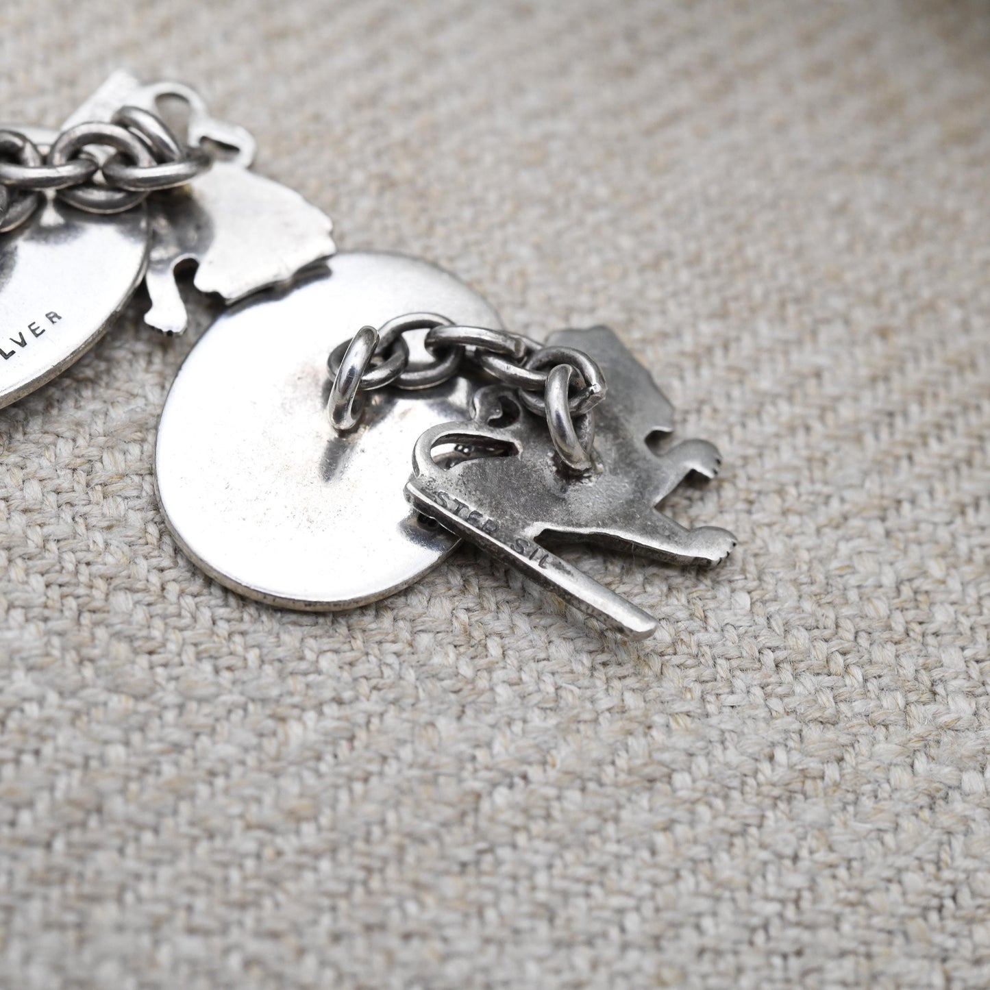 True Vintage Sterling Silver Lion Chain Style Cufflinks - Scottish Lion Rampant Textured Design Antique Gift for Son Brother Graduation Day
