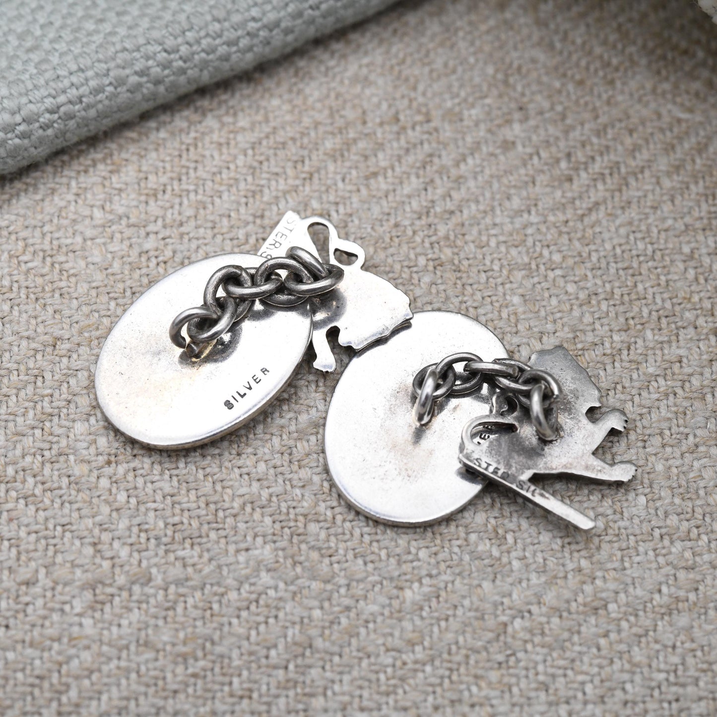 True Vintage Sterling Silver Lion Chain Style Cufflinks - Scottish Lion Rampant Textured Design Antique Gift for Son Brother Graduation Day