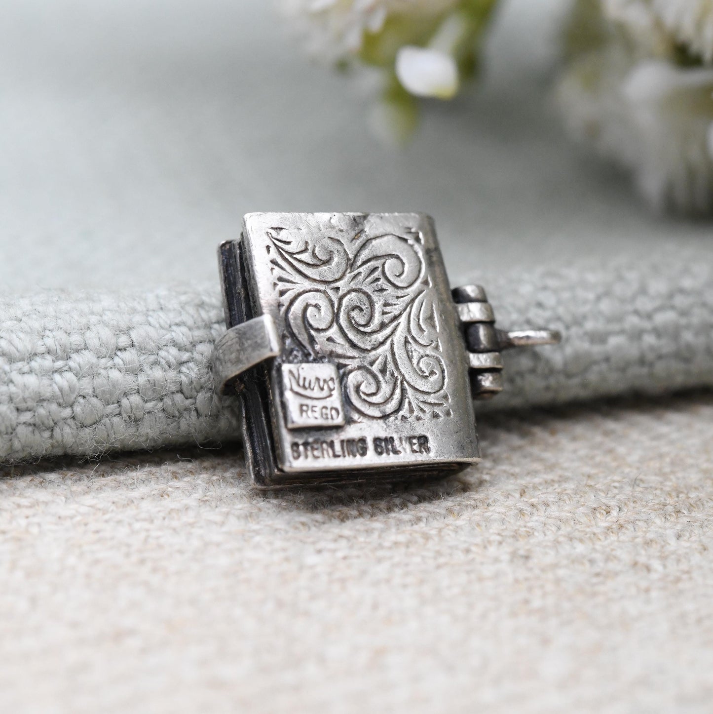 Vintage Opening Holy Bible Charm Pendant by Nuvo Sterling Silver Psalm 23 - The Lord is my Shepherd Verse | Religious Charm Bracelet Gift