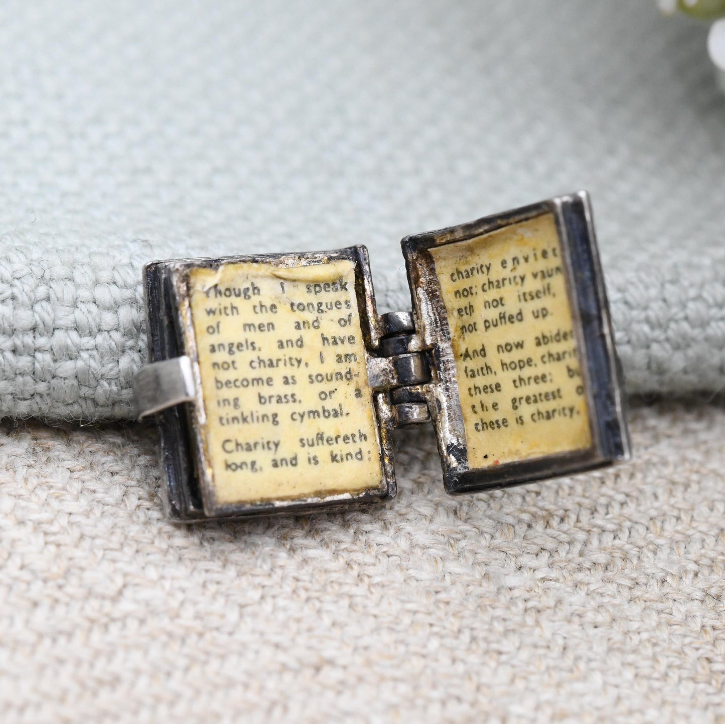 Vintage Opening Holy Bible Charm Pendant by Nuvo Sterling Silver Psalm 23 - The Lord is my Shepherd Verse | Religious Charm Bracelet Gift