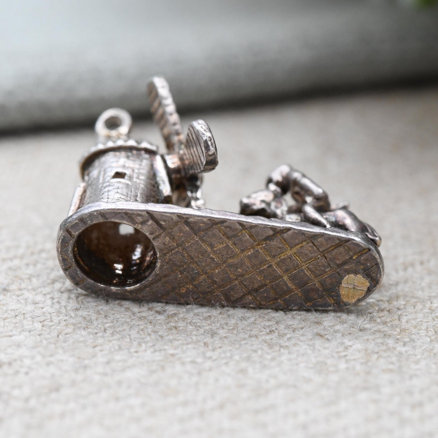 Vintage Sterling Silver Don Quixote Charm Pendant Knight Fighting Windmill - Miguel de Cervantes Theme | Jousting the Giants Jewellery