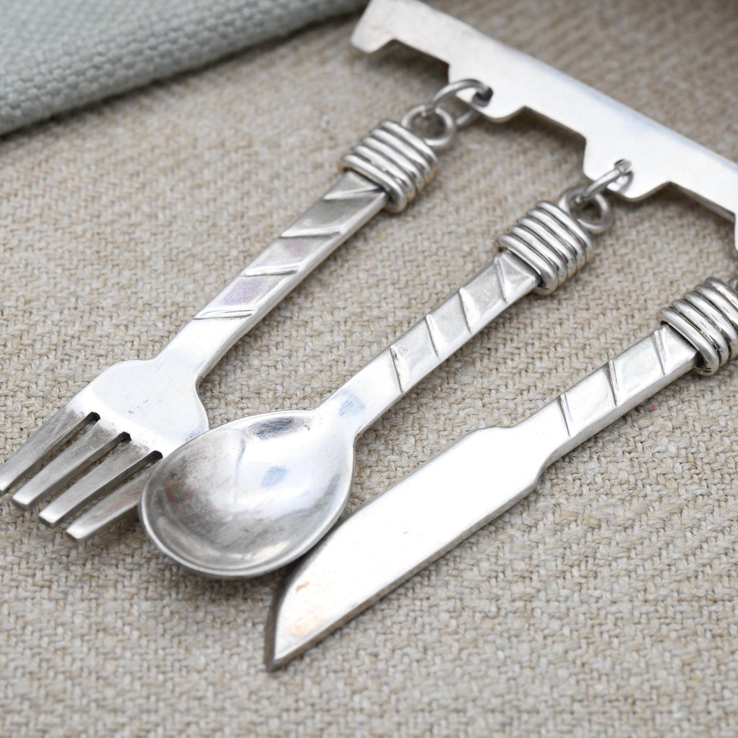 Vintage Sterling Silver Cutlery Brooch Large 1995 - Knife Fork Spoon Pendant Dangle Drop | Oversized Statement Mexico Taxco Silver Jewellery