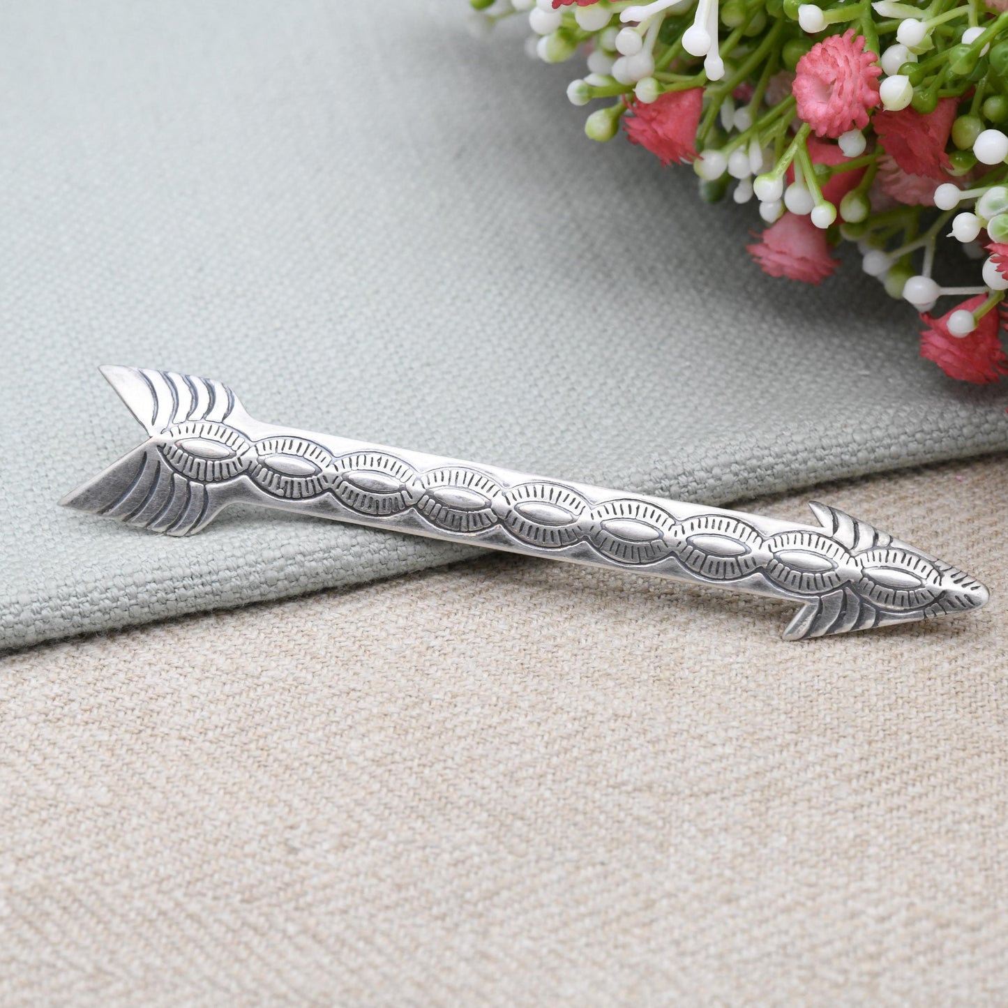 Vintage Sterling Silver Southwestern Arrow Brooch with Engraved Design - Large Navajo Symbol of Direction Protection | American Jewellery