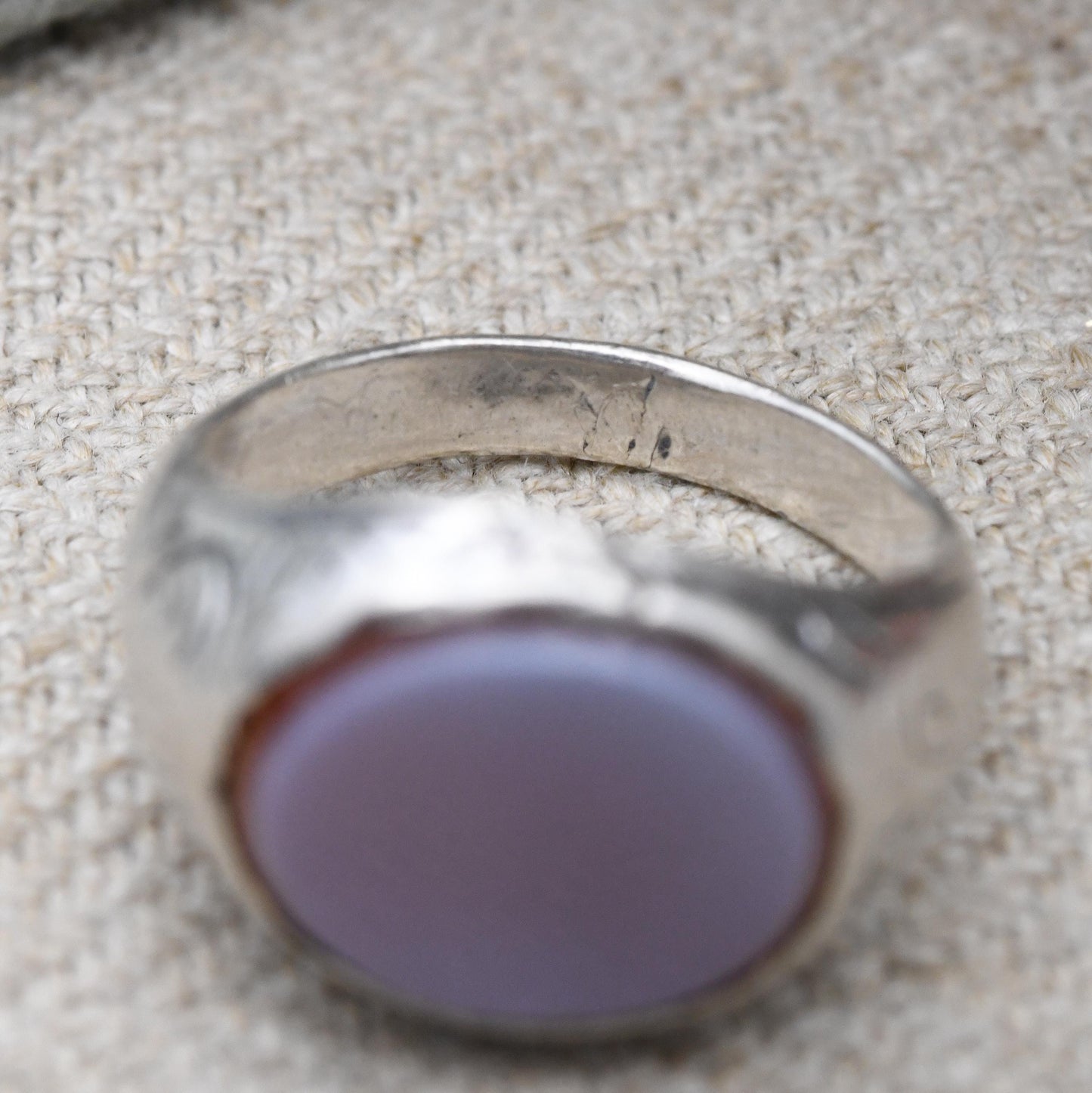 Antique Silver Sardonyx Signet Ring - Hand Engraved Design Unisex Chunky Silver Jewellery Small Pinkie | UK Size - K 1/2 | US Size - 5 1/2