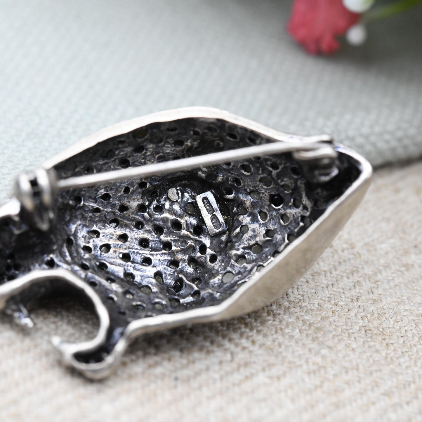 Vintage Italian Silver Panther Brooch Marcasite Big Cat Face with Green Eye - Sparkly Statement Figural Animal Jewellery Nature Lover Gift