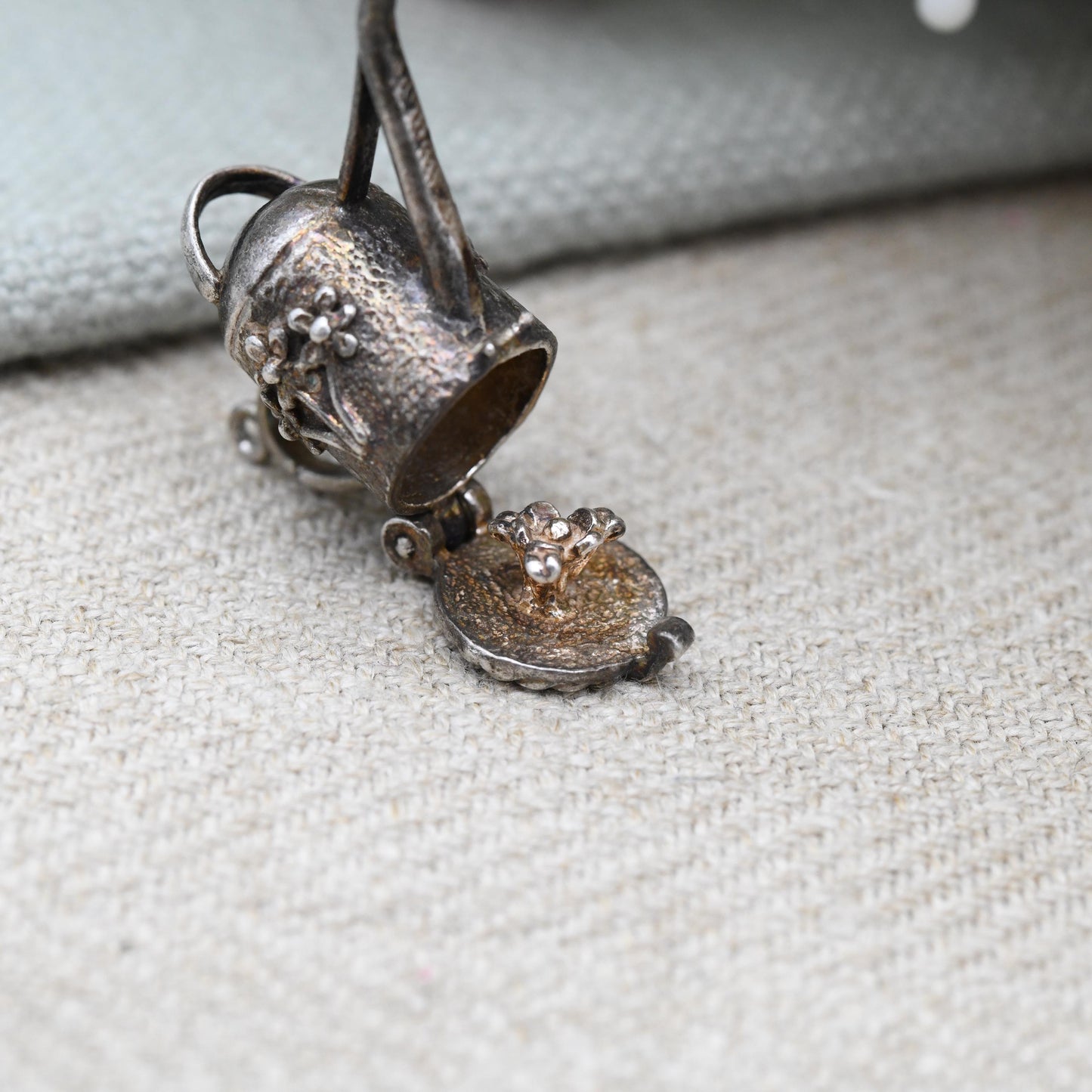 Vintage Sterling Silver Opening Watering Can Charm Pendant with Flower Inside - Pretty Florals | Opens to Reveal Flowers | Gift for Gardener