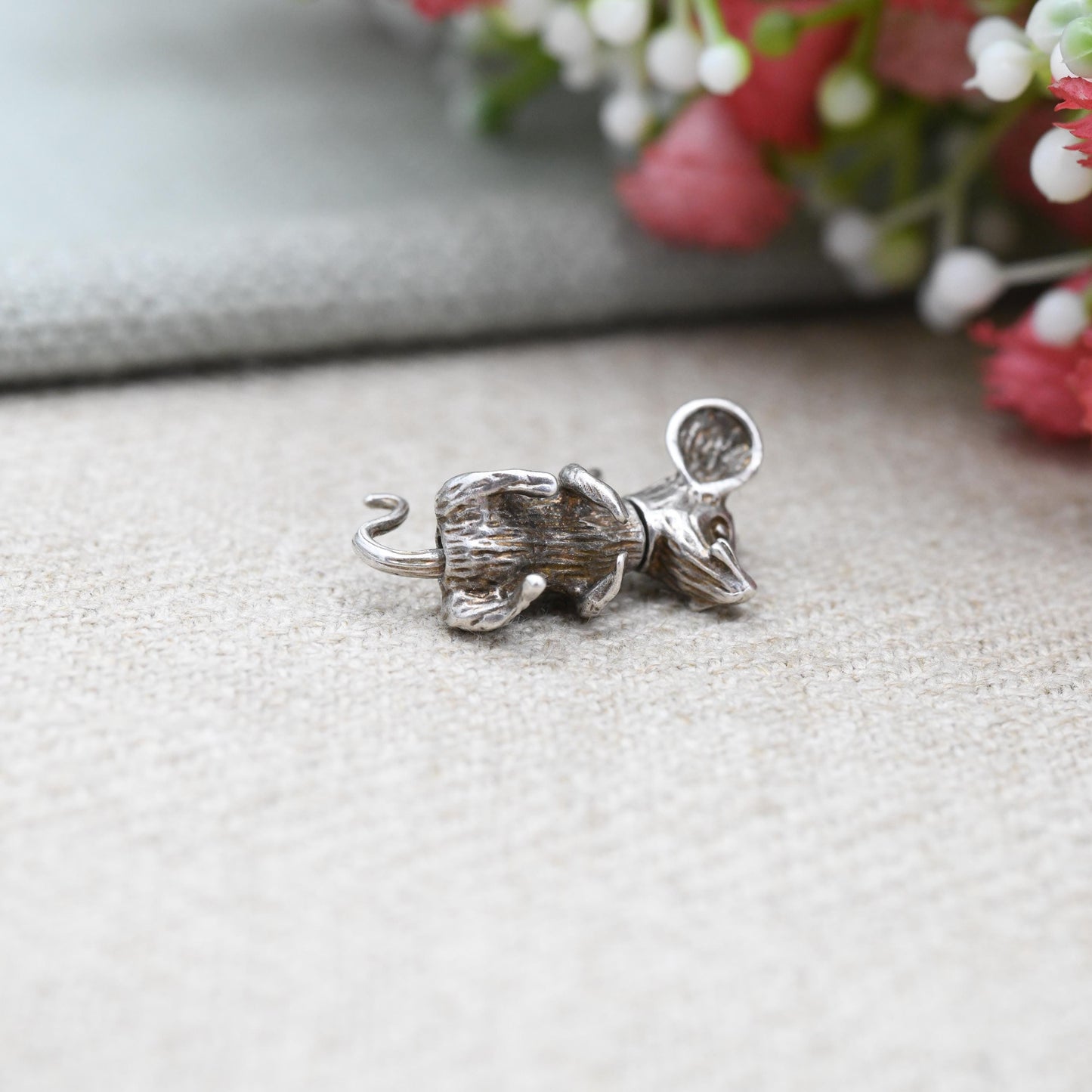 Vintage Sterling Silver Articulated Mouse Charm Pendant - Moving Rat Detailed Animal Lover Charm Bracelet Wildlife Gift | Elongated Neck