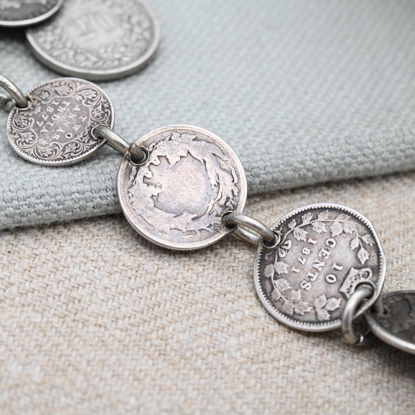 Antique Sterling Silver Coin Albert Chain 1891 with Dog Clip T-Bar & Vesta Case by John Millward Banks JMB - Victorian World Coin Collection