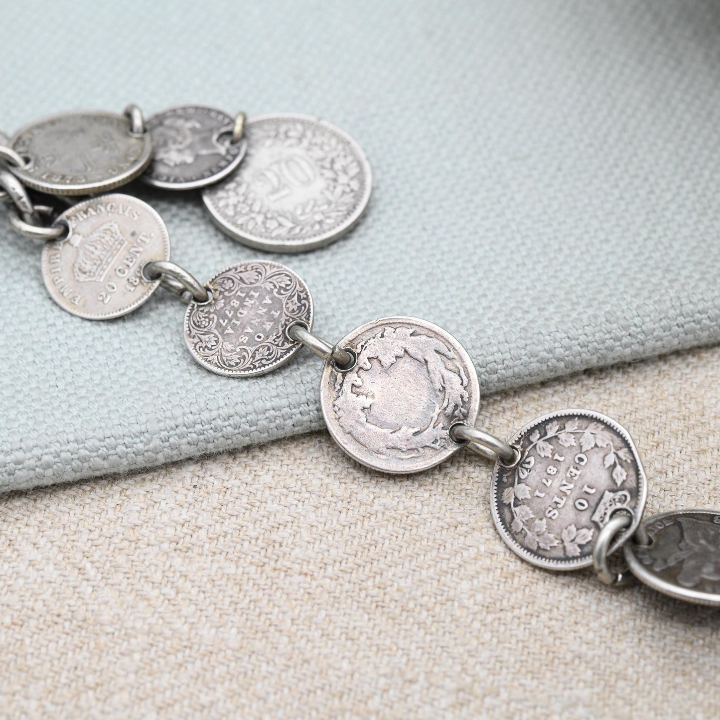 Antique Sterling Silver Coin Albert Chain 1891 with Dog Clip T-Bar & Vesta Case by John Millward Banks JMB - Victorian World Coin Collection