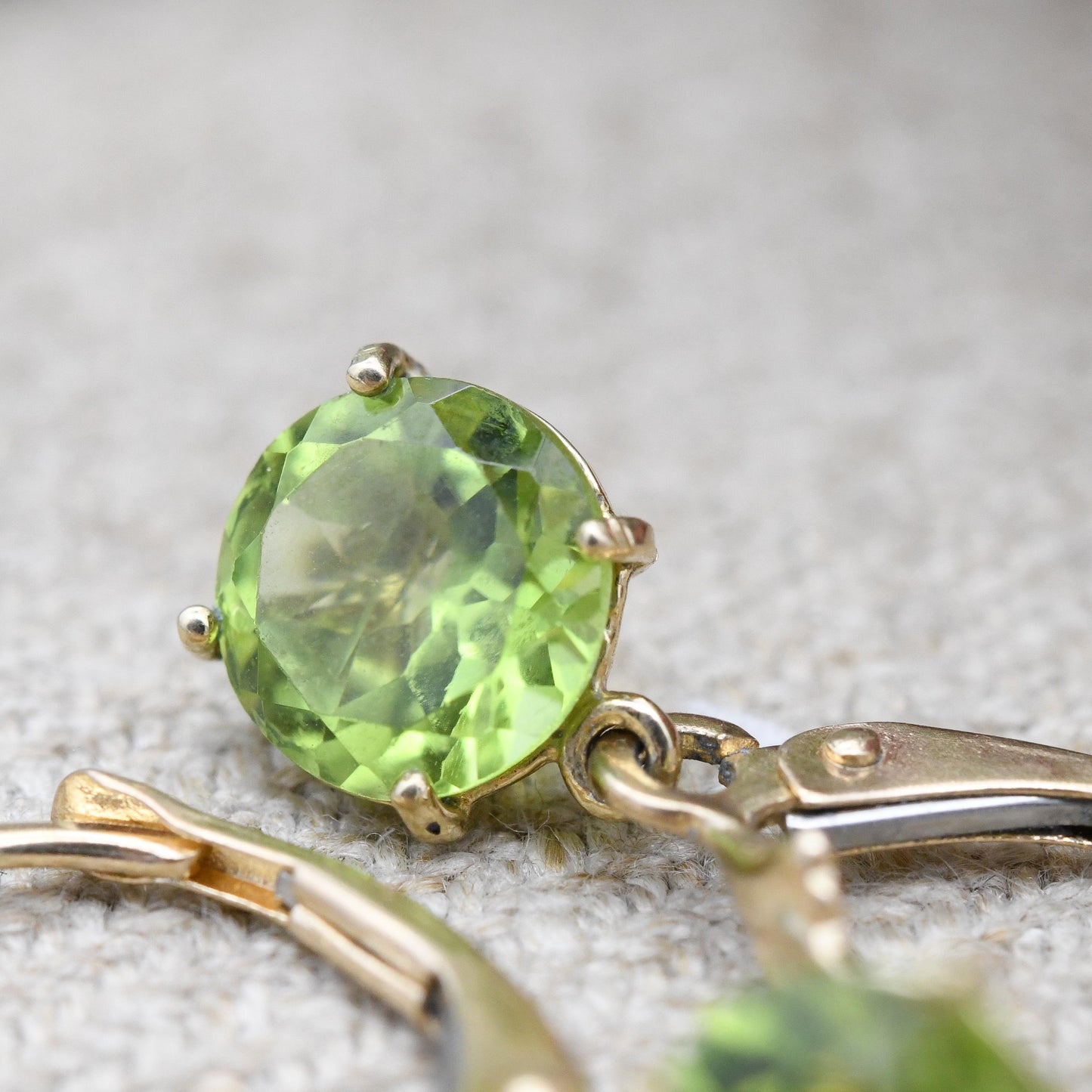 14ct Gold Peridot Drop Earrings Yellow Gold Lever Backs - Green Gemstone Faceted Round Pendant Dangle Drops