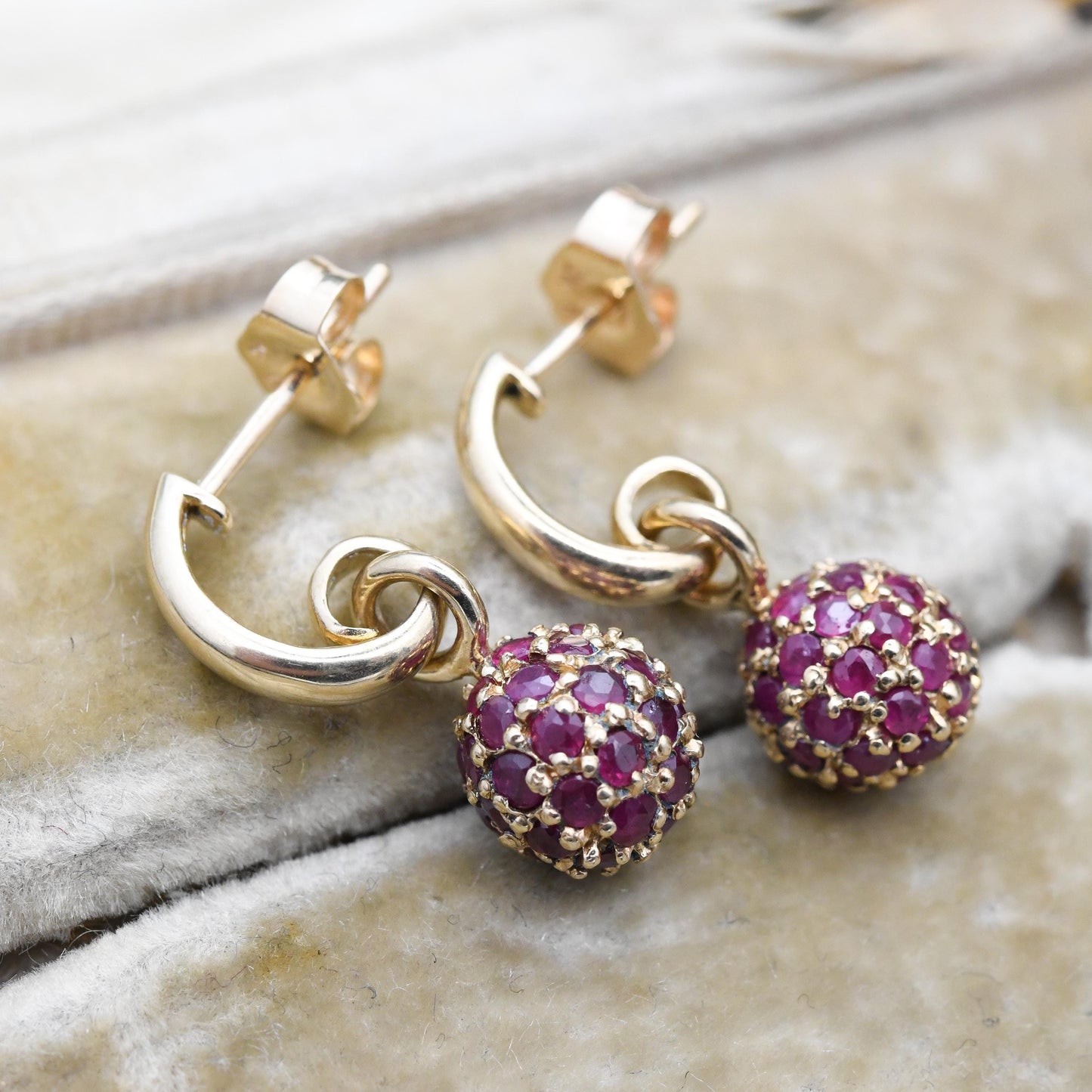 9ct Gold Ruby Bauble Stud Earrings 2004 - Red Gemstone Disco Ball Style | July Birthstone Birthday Gift | Solid Yellow Gold Butterfly Back