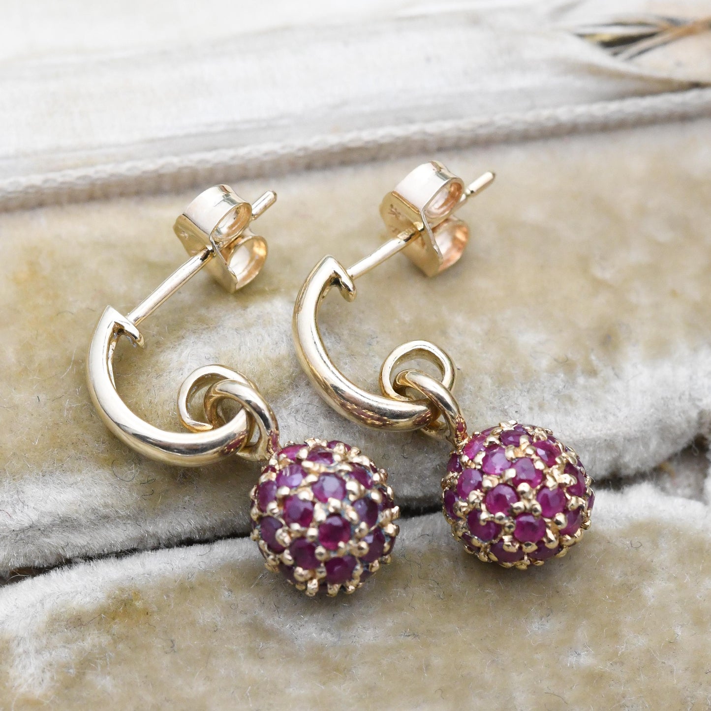 9ct Gold Ruby Bauble Stud Earrings 2004 - Red Gemstone Disco Ball Style | July Birthstone Birthday Gift | Solid Yellow Gold Butterfly Back