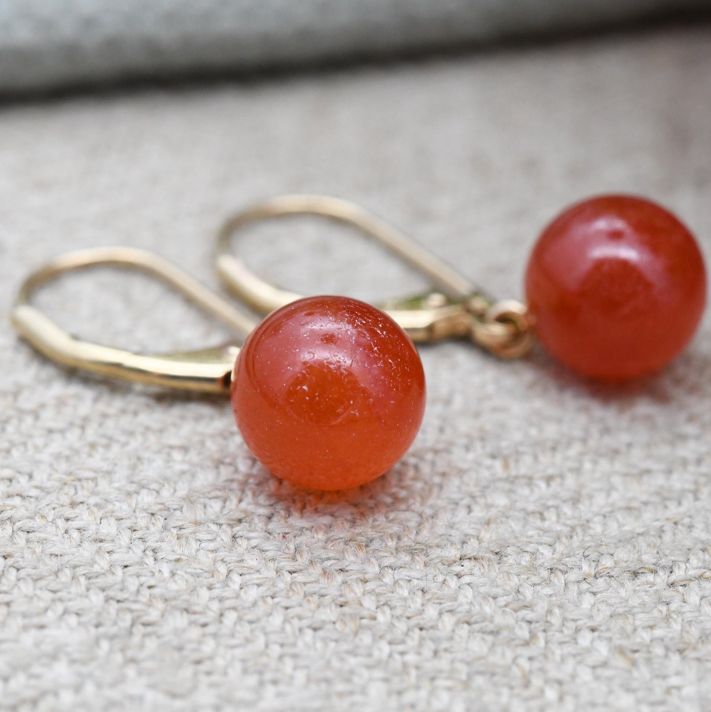 9ct Gold Red Ball Drop Earrings with Gemstone - Solid Gold Dangle Stud Earrings | Round Bead Stone | Pretty Jewellery Gift