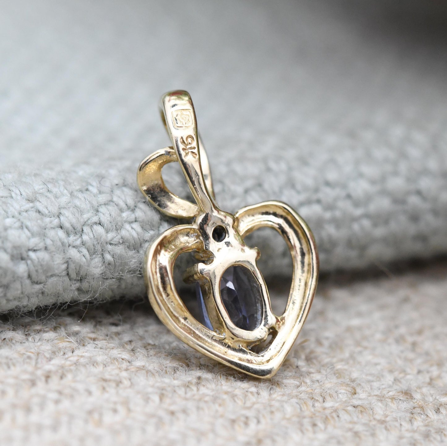 9ct Gold Tanzanite and Diamond Pendant Heart Apple Shape - Solid Gold Miniature Openwork Charm for Necklace Stack | Pretty Gift for Her