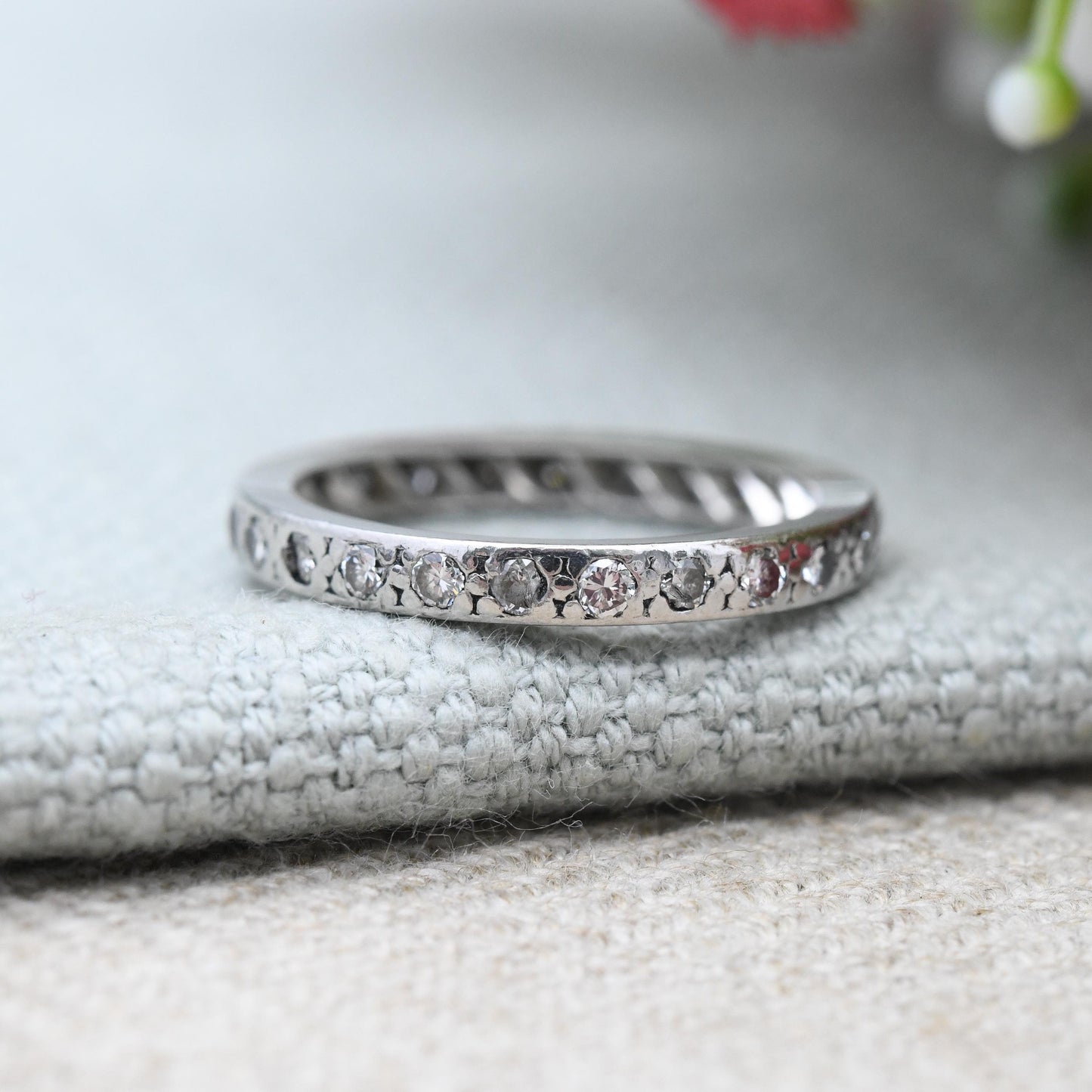 Art Deco Platinum and Diamond Eternity Ring - Antique Wedding Band UK Size - K 1/2 | US Size - 5 3/4
