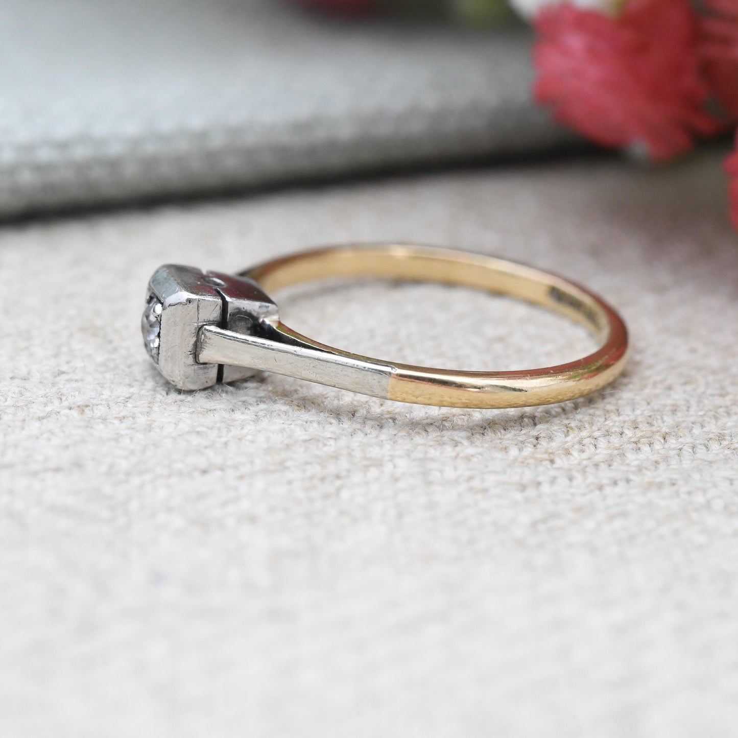 Vintage Diamond Solitaire Ring 18ct Gold & Platinum - True Vintage Illusion Set Engagement Ring | Two Tone | UK Size - N | US Size - 6 1/2