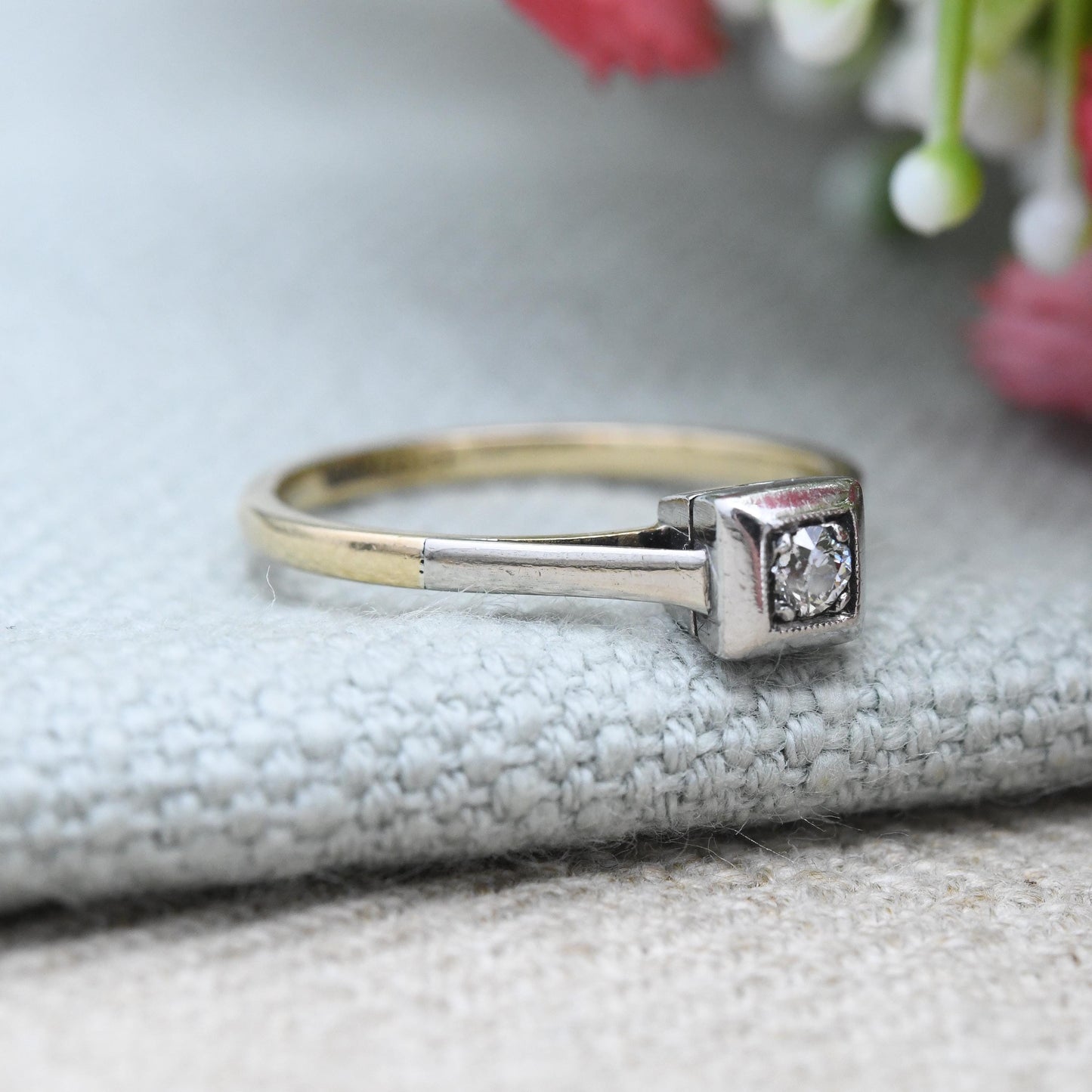 Vintage Diamond Solitaire Ring 18ct Gold & Platinum - True Vintage Illusion Set Engagement Ring | Two Tone | UK Size - N | US Size - 6 1/2
