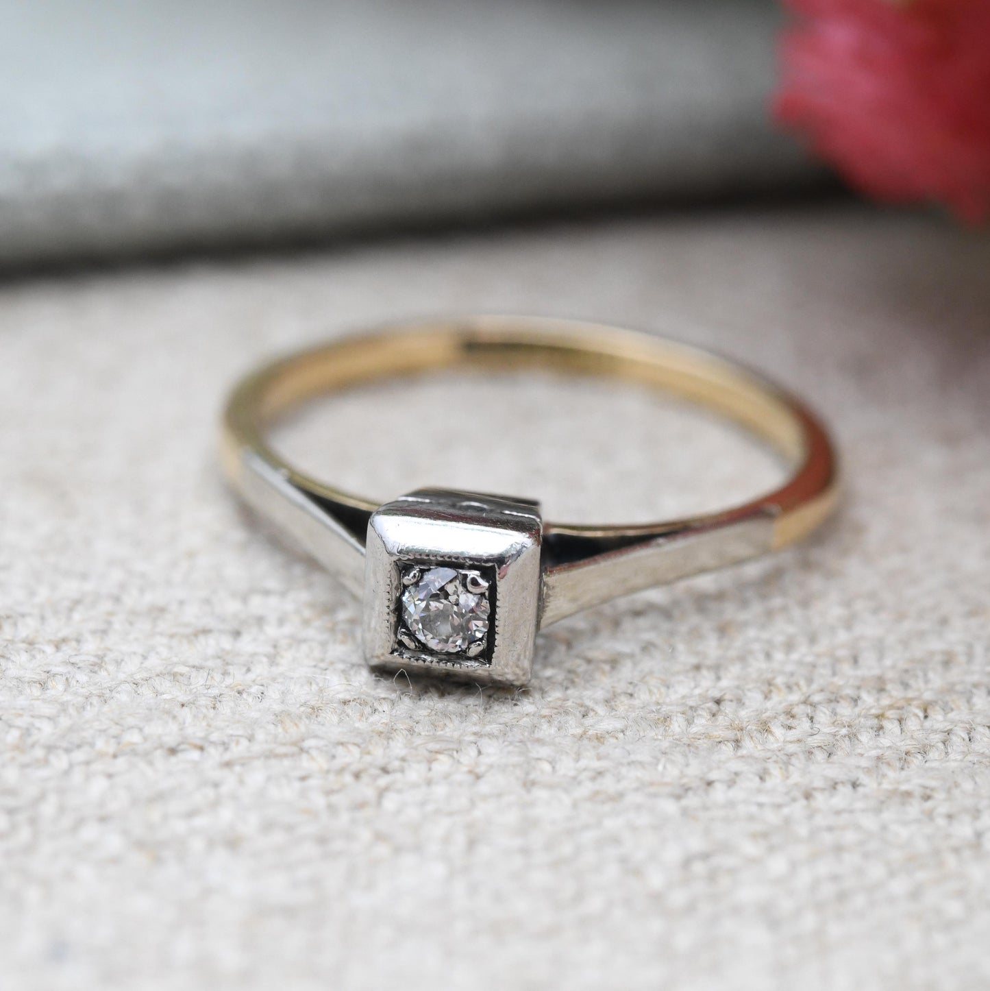 Vintage Diamond Solitaire Ring 18ct Gold & Platinum - True Vintage Illusion Set Engagement Ring | Two Tone | UK Size - N | US Size - 6 1/2