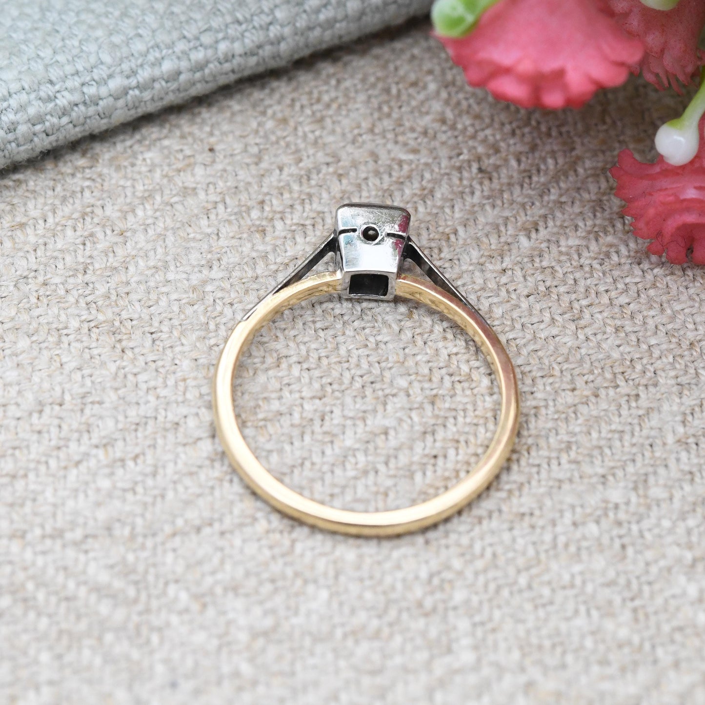 Vintage Diamond Solitaire Ring 18ct Gold & Platinum - True Vintage Illusion Set Engagement Ring | Two Tone | UK Size - N | US Size - 6 1/2