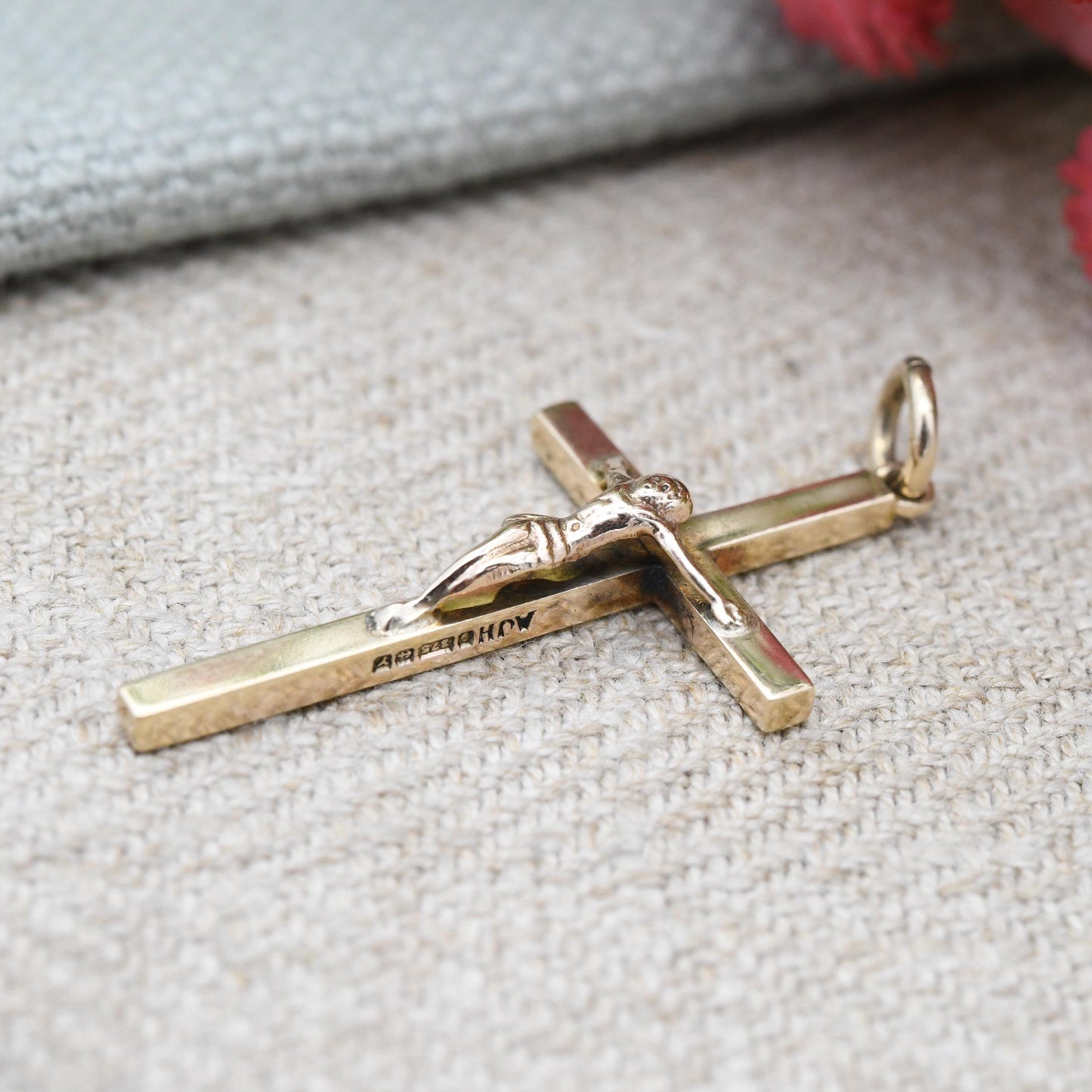 Vintage 9ct Gold Jesus on the Cross Pendant 1973 - Mid-Century Solid Yellow Gold Jewellery Christian Religious Necklace Christening Baptism