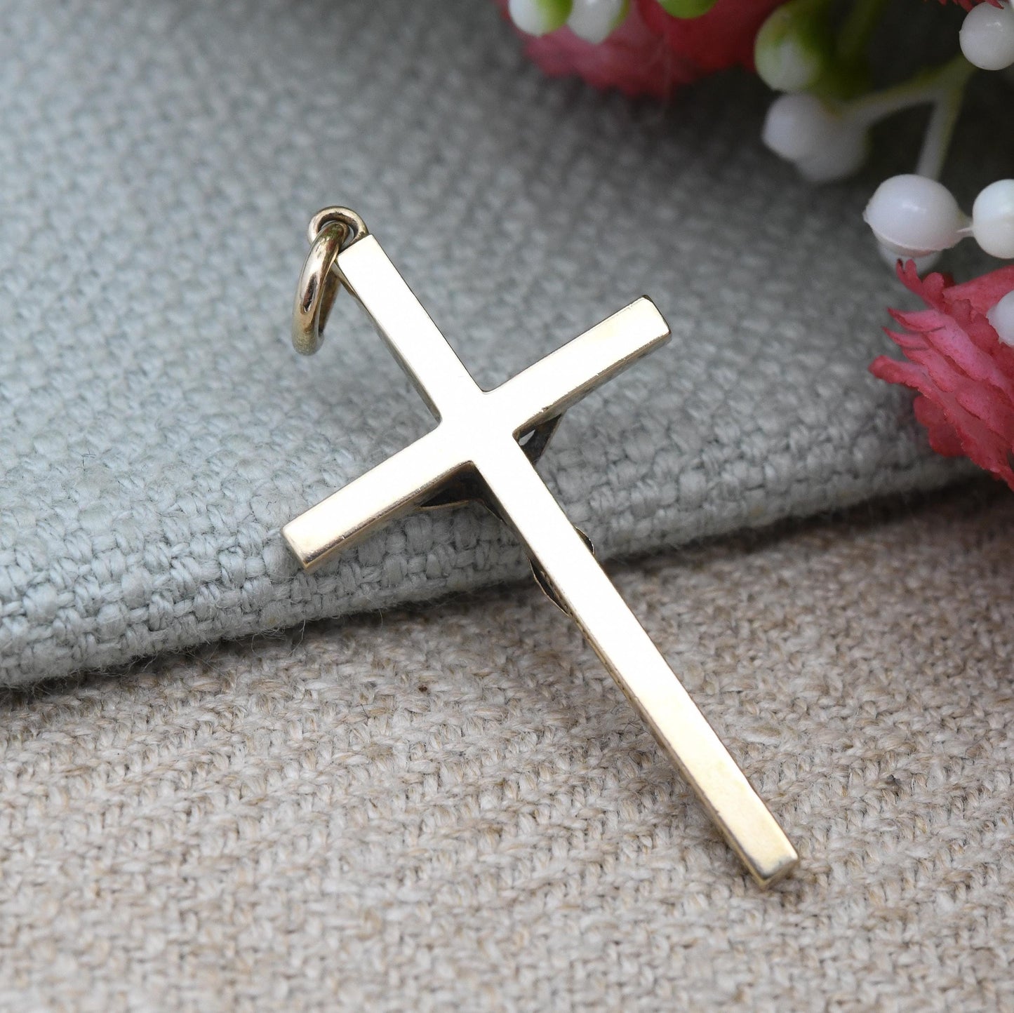 Vintage 9ct Gold Jesus on the Cross Pendant 1973 - Mid-Century Solid Yellow Gold Jewellery Christian Religious Necklace Christening Baptism