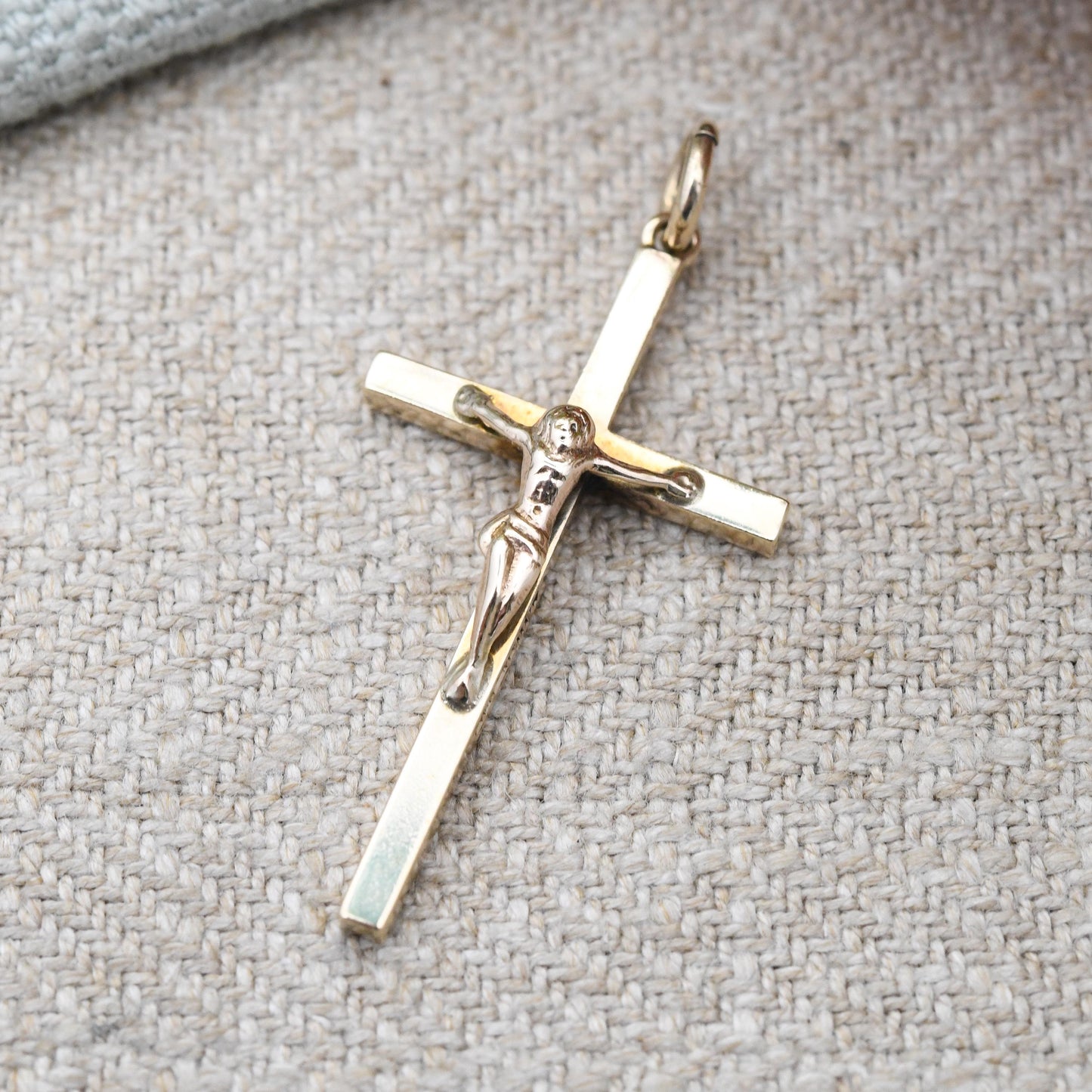 Vintage 9ct Gold Jesus on the Cross Pendant 1973 - Mid-Century Solid Yellow Gold Jewellery Christian Religious Necklace Christening Baptism