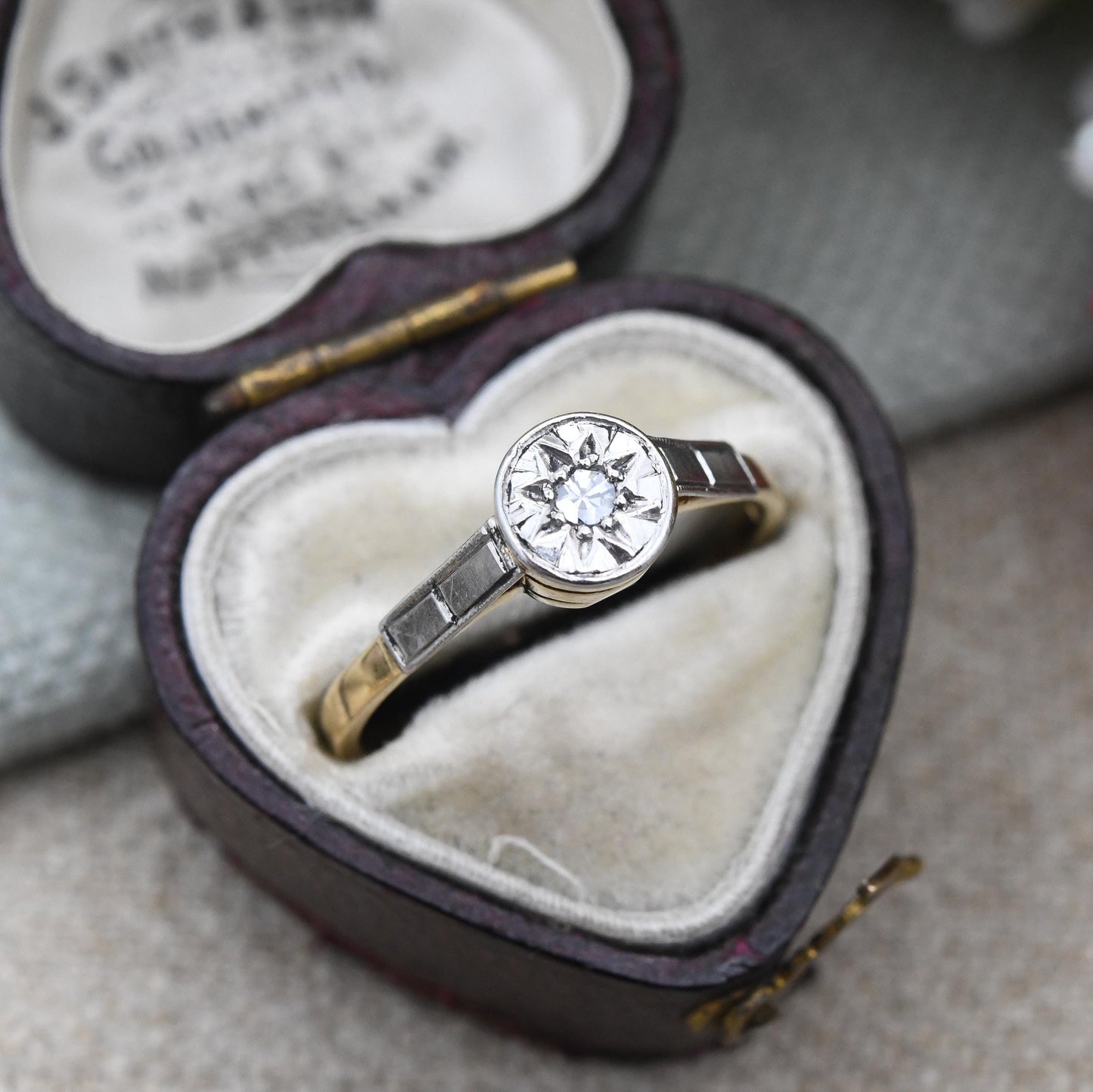 Antique Star Diamond Solitaire Ring 18ct Gold and Platinum Art Deco Star Setting c1920 - Celestial Engagement | UK Size - O US Size - 7 1/4