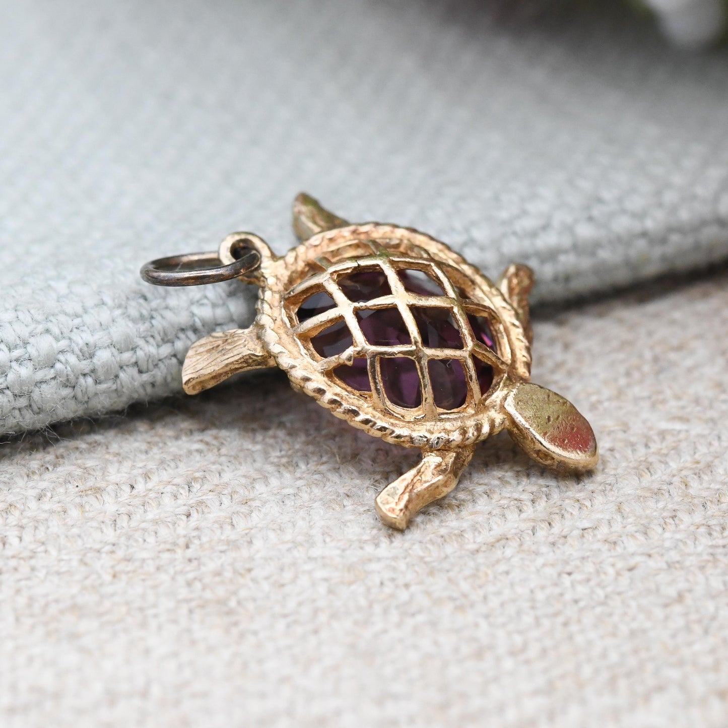 Vintage 9ct Gold Sea Turtle Charm Pendant with Crystal Body 1967 - Rare Charm Quirky Charm Bracelet Necklace Cute Animal Jewellery Gift