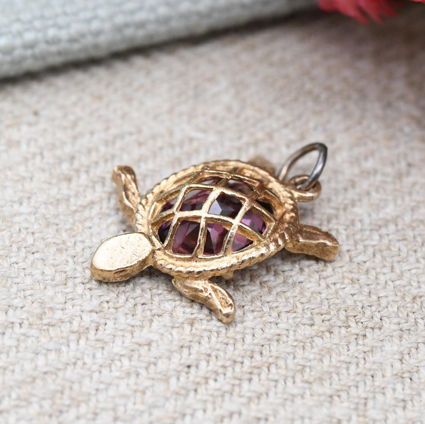 Vintage 9ct Gold Sea Turtle Charm Pendant with Crystal Body 1967 - Rare Charm Quirky Charm Bracelet Necklace Cute Animal Jewellery Gift