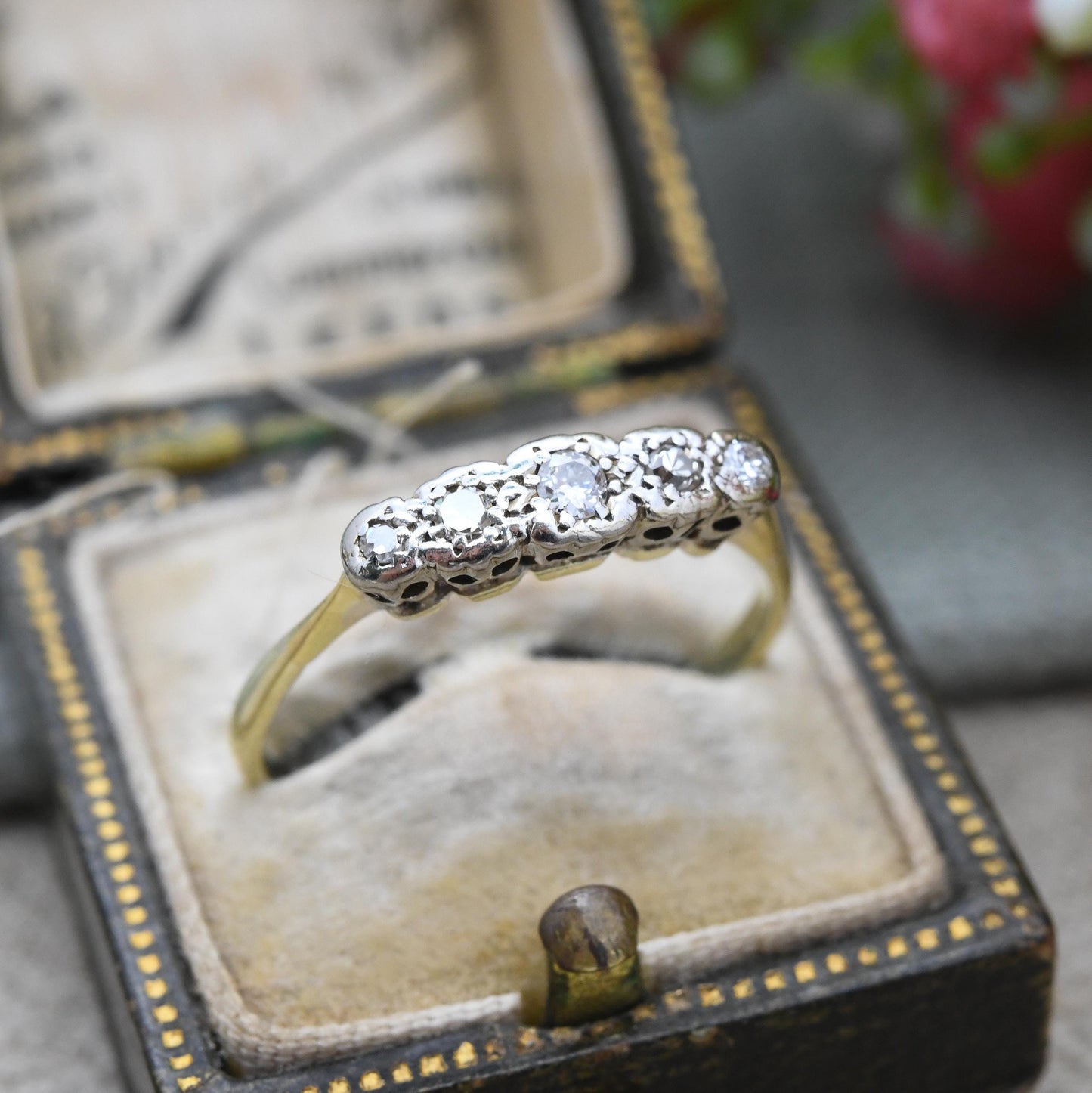 Vintage Diamond Ring 18ct Gold and Platinum Graduated Five Stone c. 1920s - Art Deco Era Engagement Ring | UK Size - R | US Size - 8 1/2
