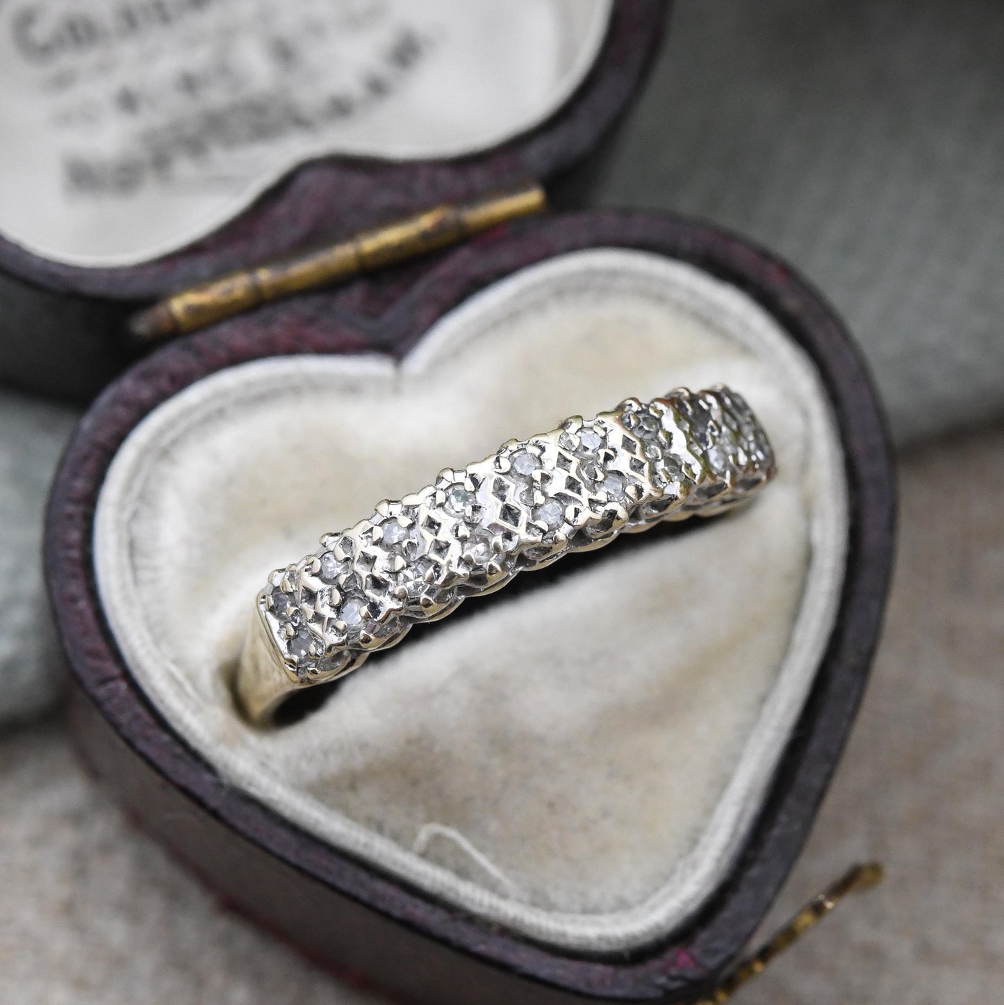 Vintage 9ct Gold and Diamond Half Eternity Ring 1989 - Flush Stones Double Row Hoop Ring Diamond Ring Stack Gift | UK Size - O | US Size - 7