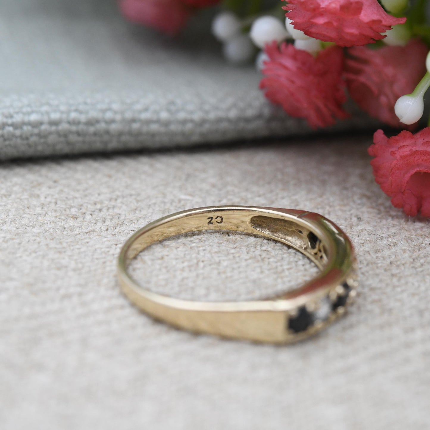 Vintage 9ct Gold Sapphire and CZ Half Eternity Ring 1990 - Half Hoop Alternate Blue White Gem Stacking Ring | UK Size - P | US Size - 7 3/4