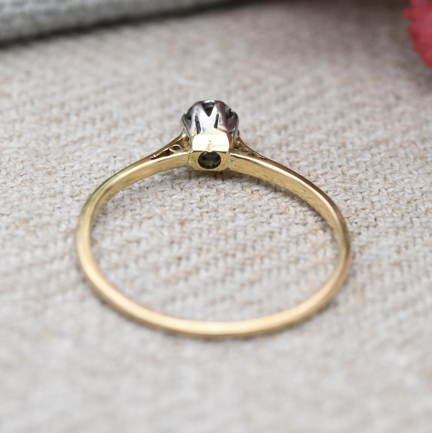Vintage 18ct Gold Diamond Solitaire Ring Illusion Setting - Delicate Placeholder Engagement White Front | UK Size - P | US Size - 7 3/4