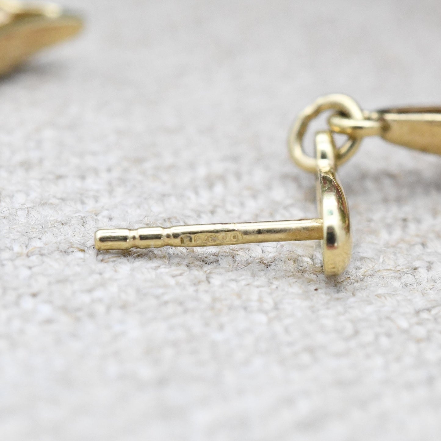 Vintage 9ct Gold and Diamond Drop Earrings - Two Tone Delicate Yellow Gold Stud Dangle Earrings with Butterfly Backs | Sculptural Design