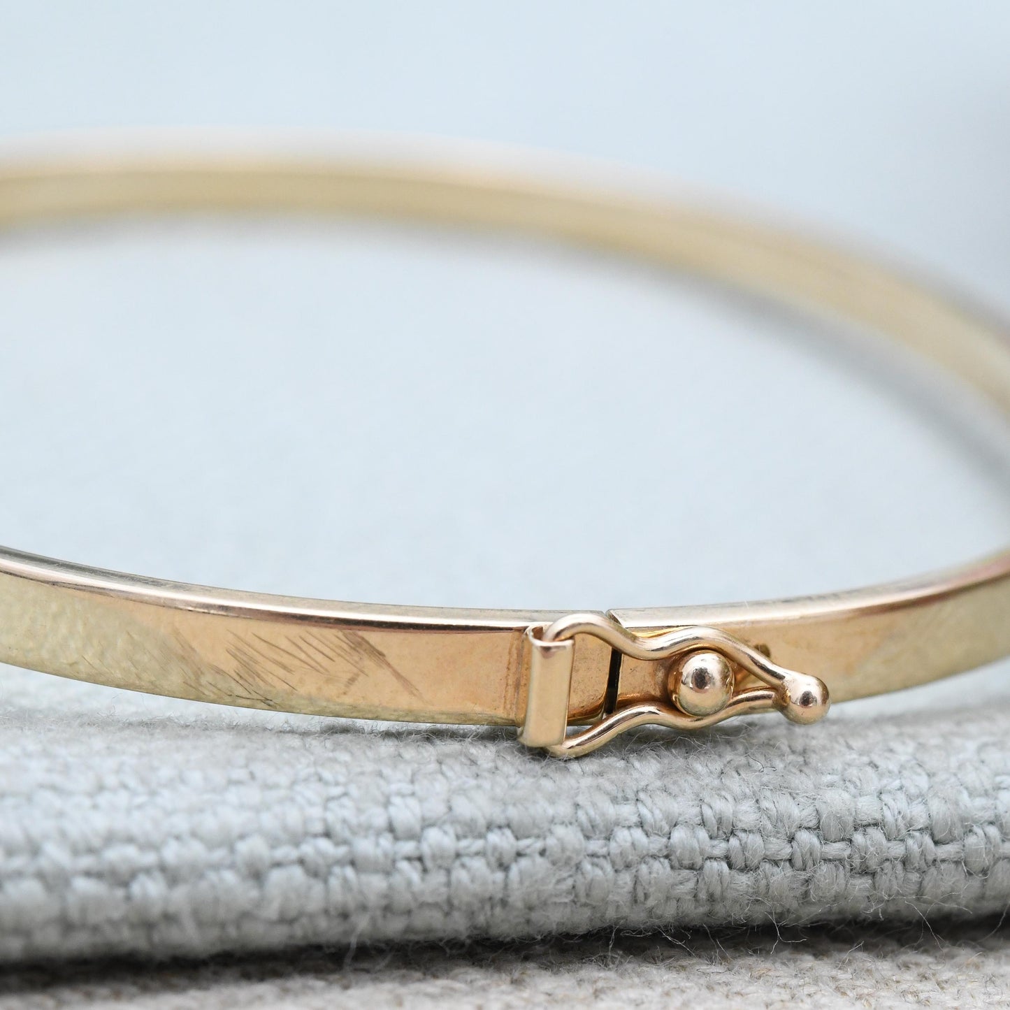 Vintage 9ct Gold CZ Bangle Bracelet KMS 9K - Minimal Clear Five Stone Design | Two Tone Yellow Gold White Gold | Solid Gold Jewellery Gift