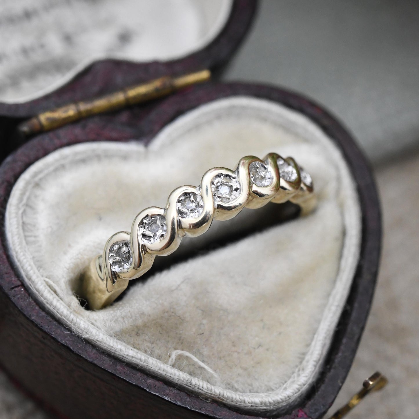Vintage 9ct Gold Diamond Half Eternity Ring 1993 - Pretty Engagement Wedding Stacking Ring Jewellery Gift | UK Size - K | US Size - 5 1/4