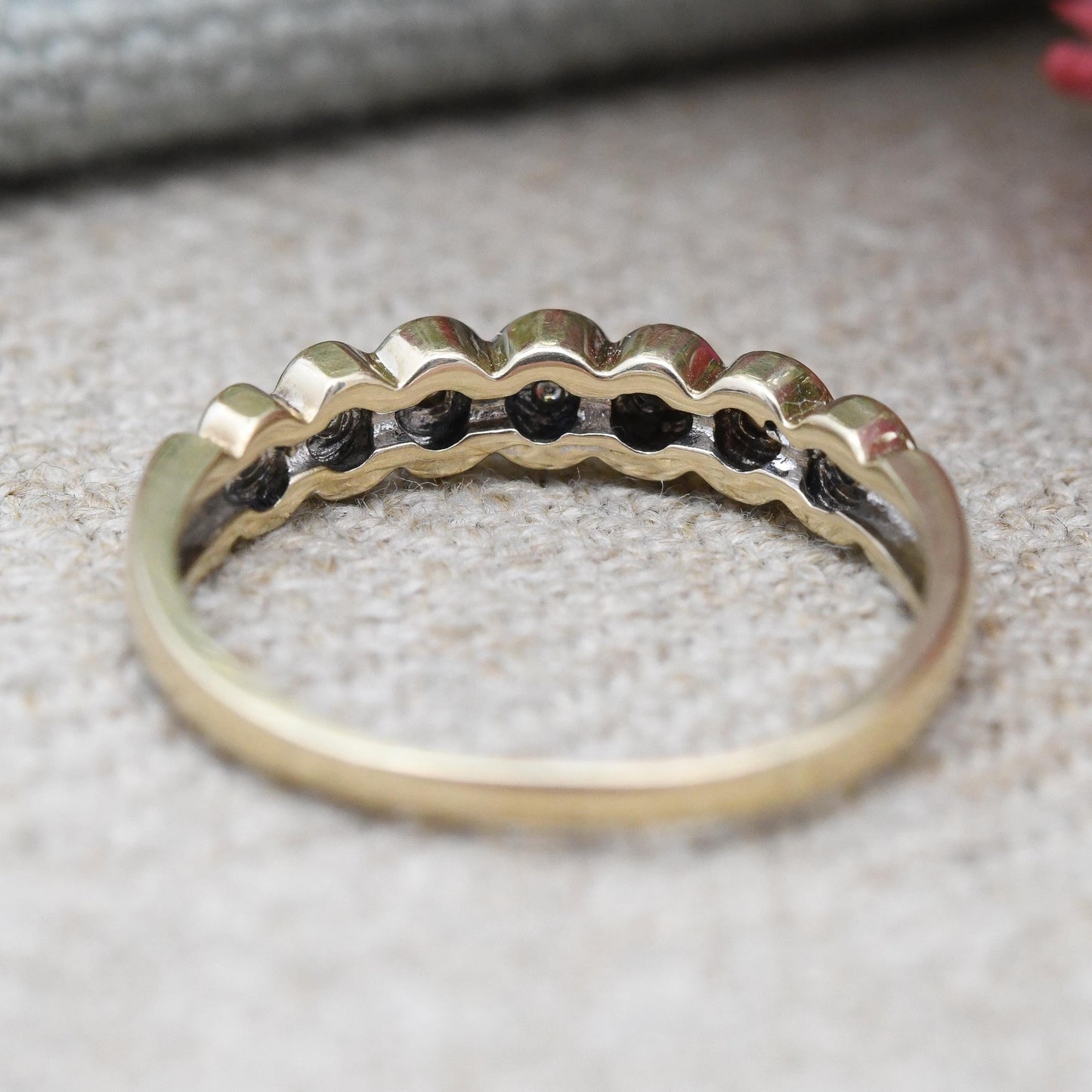 Vintage 9ct Gold Diamond Half Eternity Ring 1993 - Pretty Engagement Wedding Stacking Ring Jewellery Gift | UK Size - K | US Size - 5 1/4