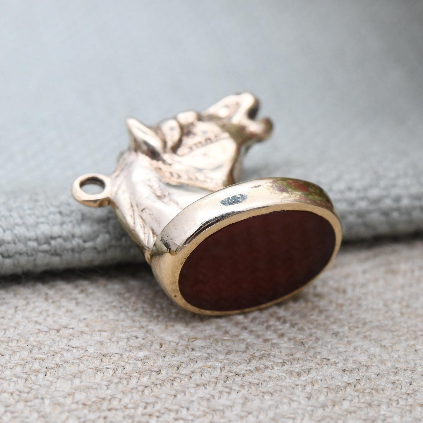 Vintage 9ct Gold Fob Pendant Horse Head with Carnelian c. 1950s - Gemstone Watch Fob Pendant | Antique Style | Chess Knight Charm Jewellery