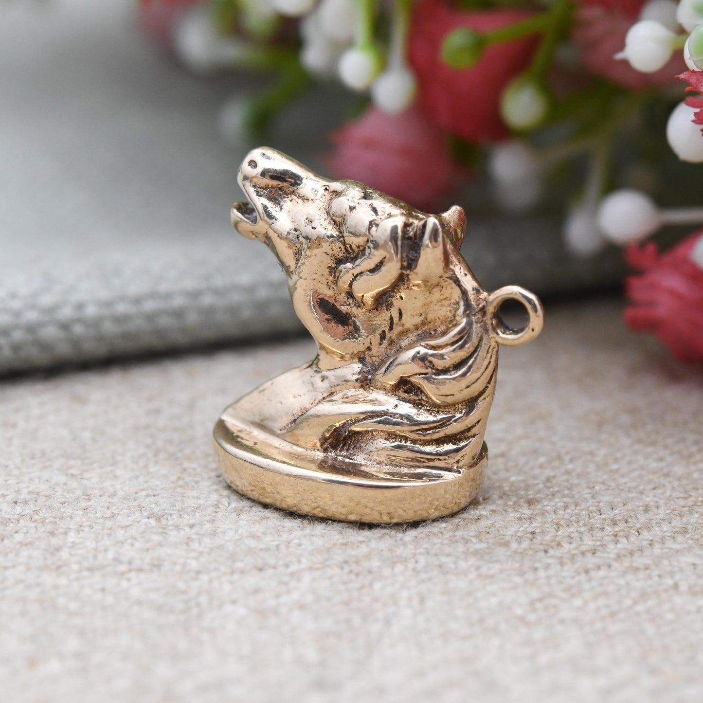 Vintage 9ct Gold Fob Pendant Horse Head with Carnelian c. 1950s - Gemstone Watch Fob Pendant | Antique Style | Chess Knight Charm Jewellery
