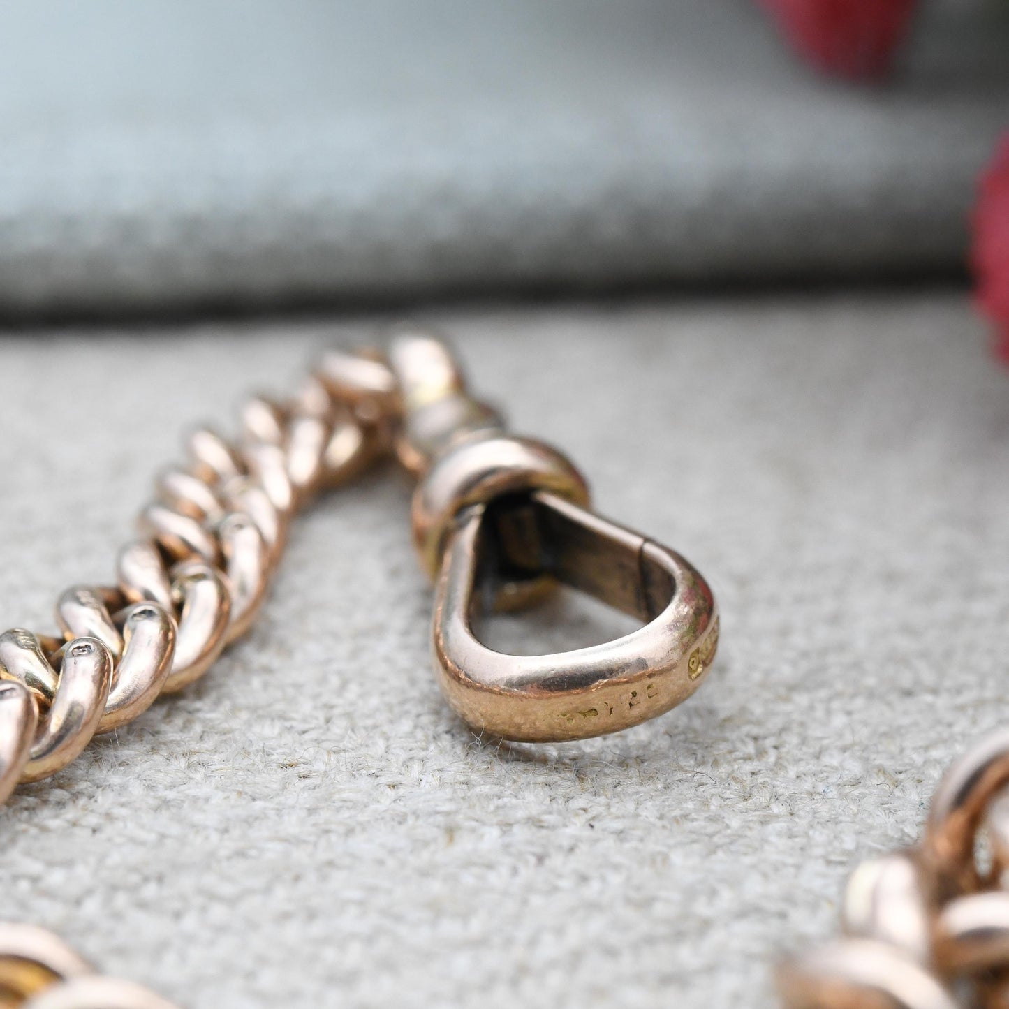 Antique 9ct Gold Bracelet Curb Link Chain with Dog Clip Clasp - Watch Chain Conversion Graduated Links | Hallmark Stamp to Every Link | 19cm