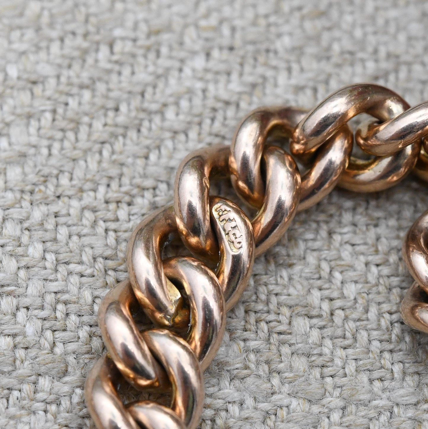 Antique 9ct Gold Bracelet Curb Link Chain with Dog Clip Clasp - Watch Chain Conversion Graduated Links | Hallmark Stamp to Every Link | 19cm