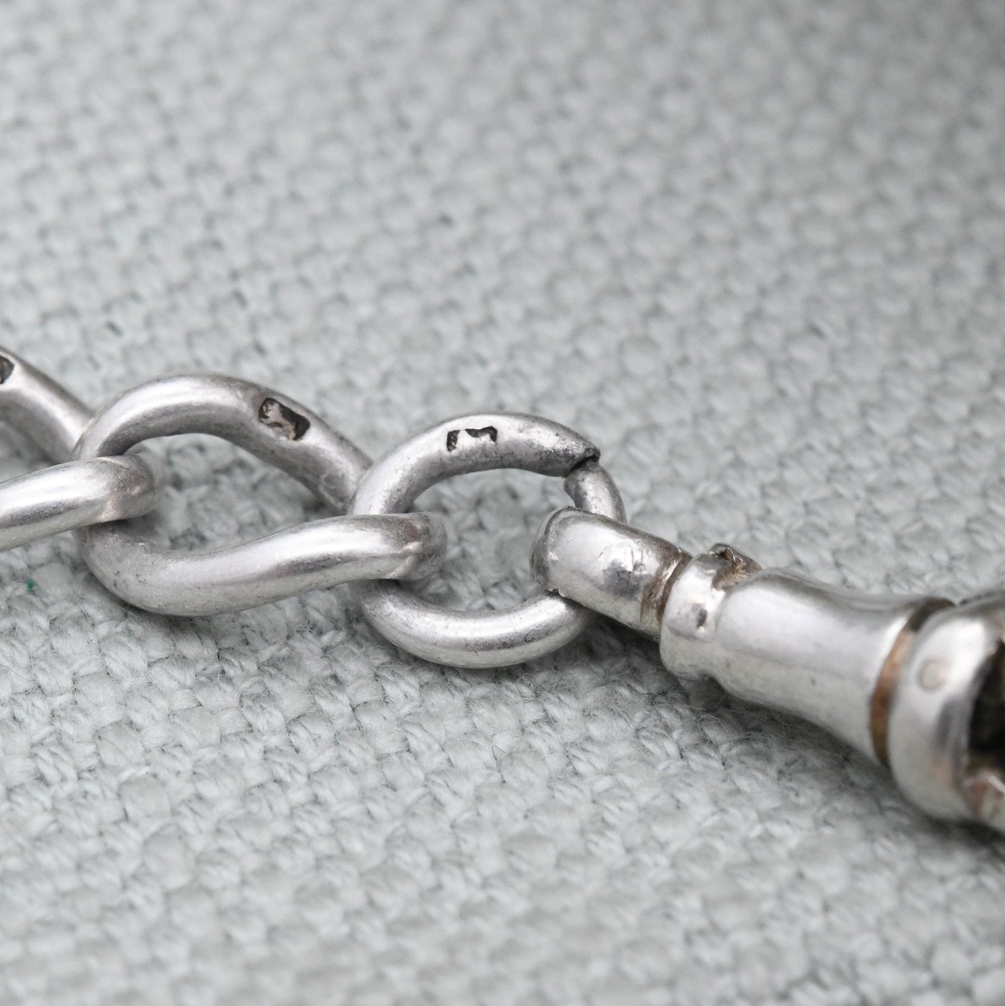 Antique Sterling Silver Albert Chain Choker Necklace 1902 with Dog Clip and T-Bar - Edwardian Chunky Solid Each Link Stamped | 39cm Extender
