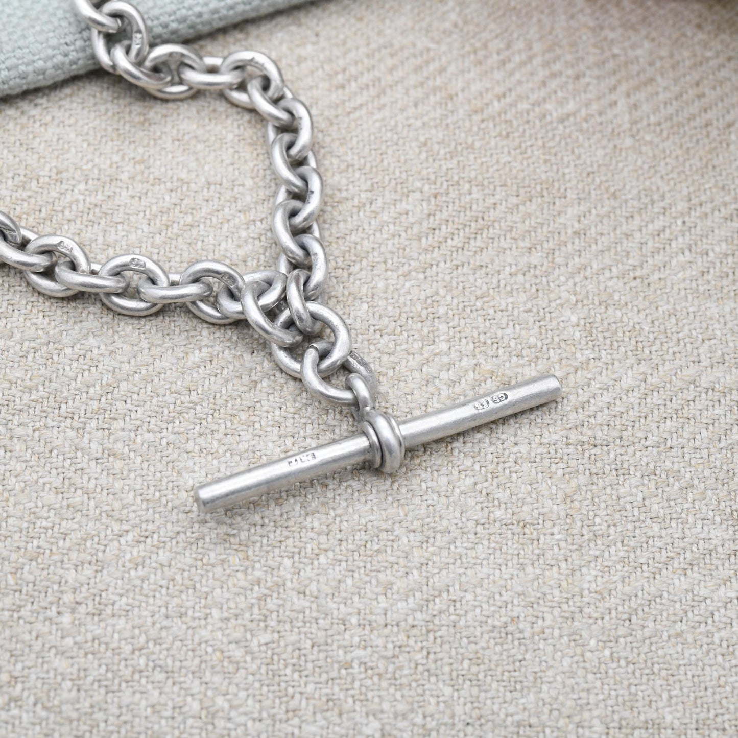 Antique Sterling Silver Albert Chain Cable Link 1891 with Dog Clip and T-Bar CS FS - Victorian Solid Single Albert Each Link Stamped | 35cm