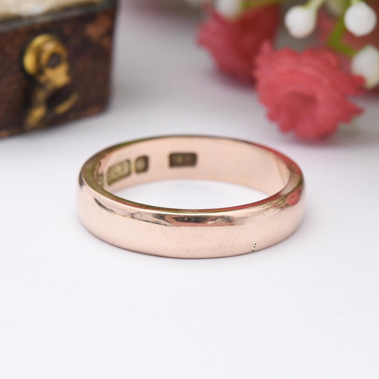 Antique 9ct Rose Gold Wedding Band Ring 1915 - Solid Gold Stacking Ring | Unisex Everyday Gold Jewellery | UK Size - N 1/2 | US Size - 6 3/4