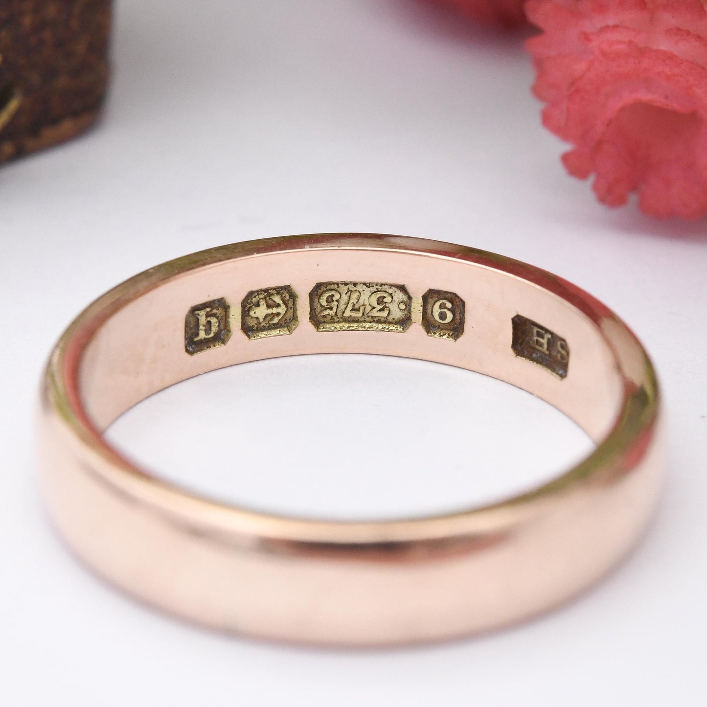 Antique 9ct Rose Gold Wedding Band Ring 1915 - Solid Gold Stacking Ring | Unisex Everyday Gold Jewellery | UK Size - N 1/2 | US Size - 6 3/4