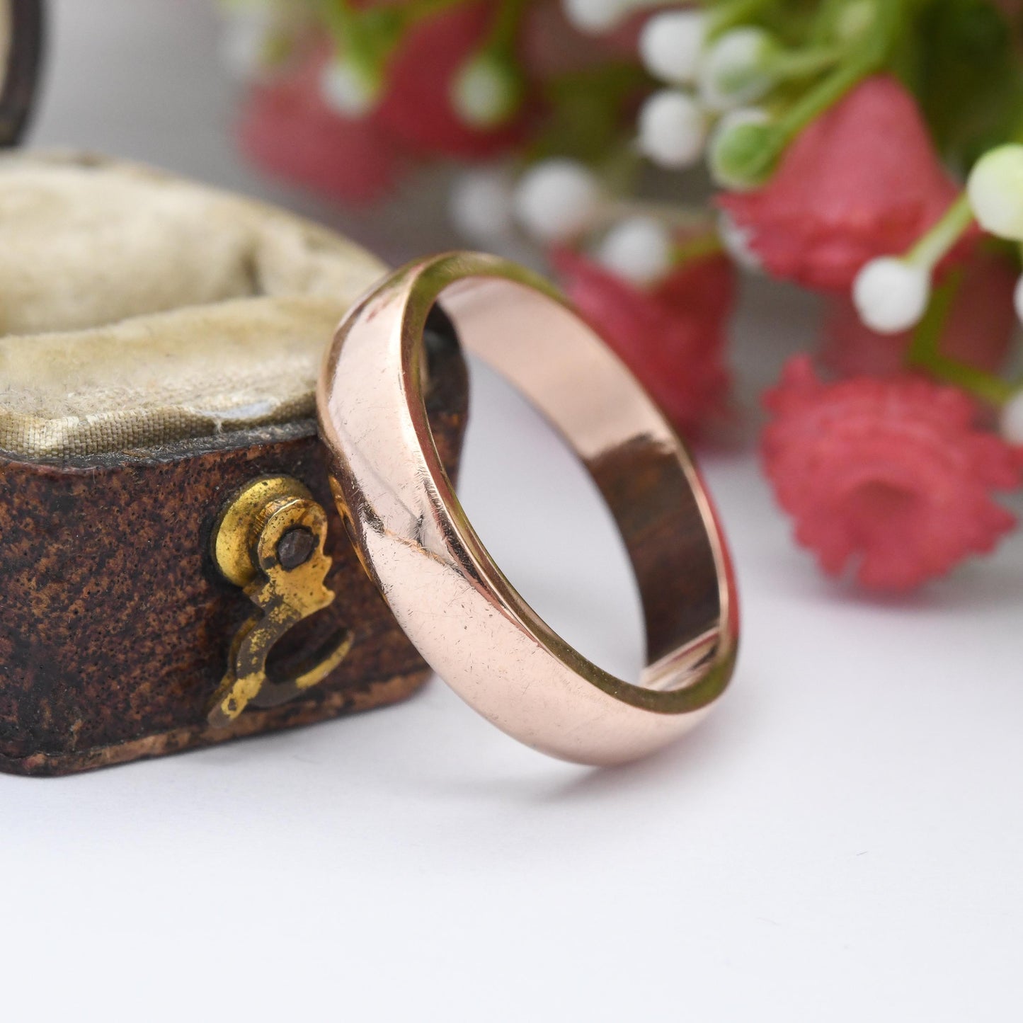 Antique 9ct Rose Gold Wedding Band Ring 1915 - Solid Gold Stacking Ring | Unisex Everyday Gold Jewellery | UK Size - N 1/2 | US Size - 6 3/4