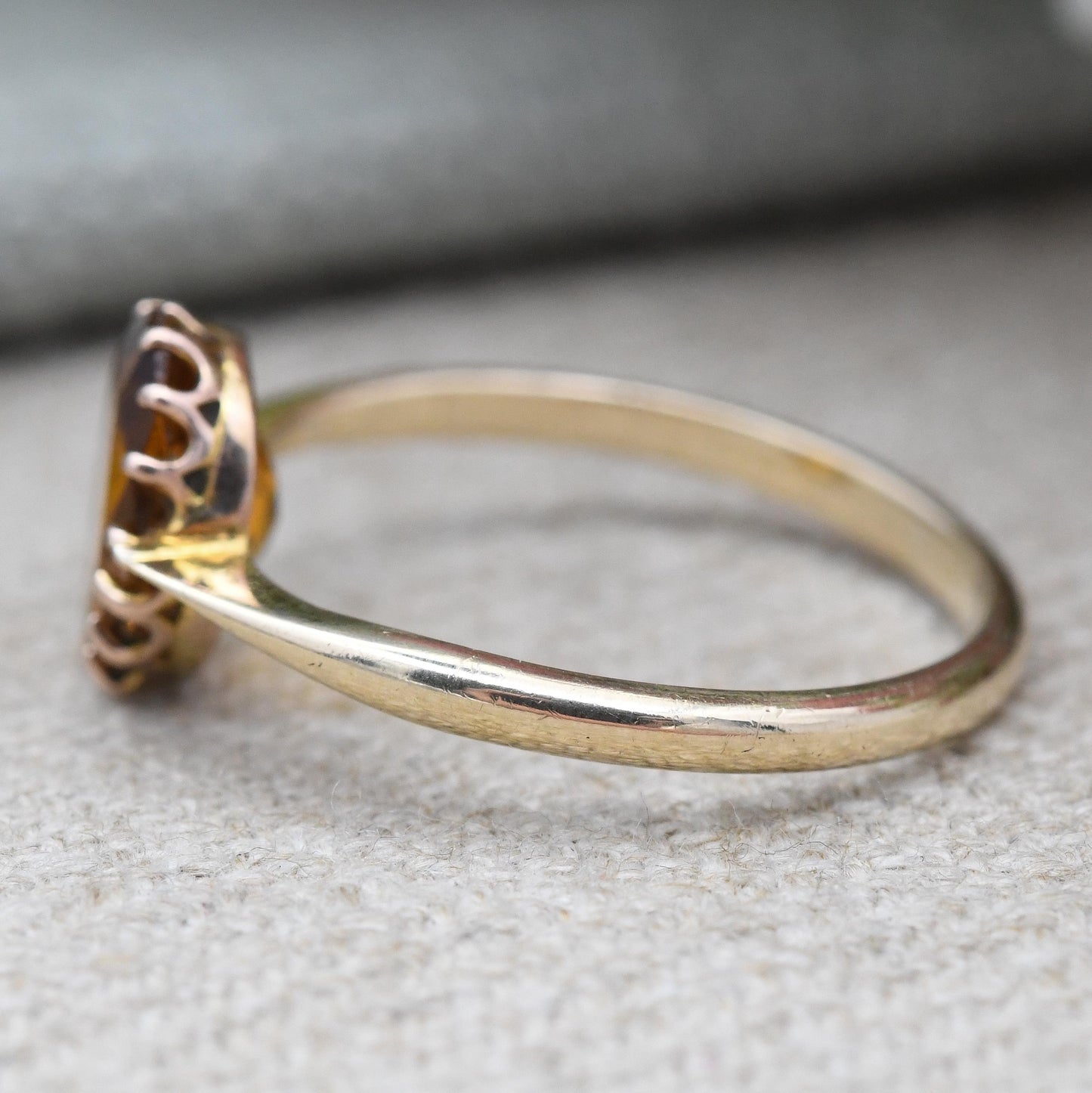 Antique 9ct Gold Citrine Paste Ring Large Orange Stone Solitaire - Minimal Claw Faceted Cocktail Dress Ring | UK Size - P | US Size - 7 3/4