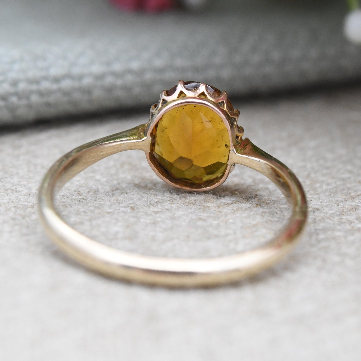 Antique 9ct Gold Citrine Paste Ring Large Orange Stone Solitaire - Minimal Claw Faceted Cocktail Dress Ring | UK Size - P | US Size - 7 3/4